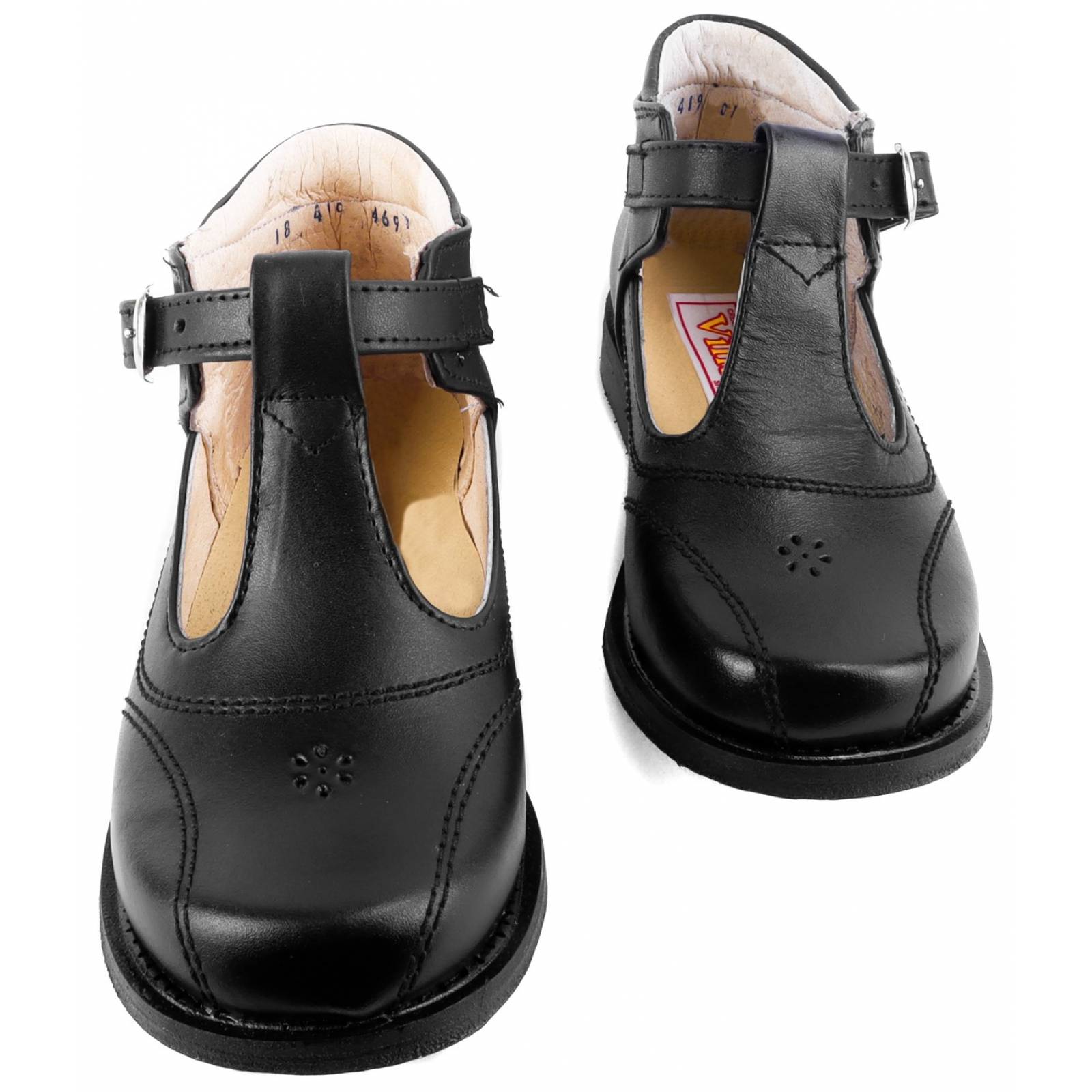 Zapatos Bota Escolar 100% Piel Arco Ortopédico Negros 419-N.