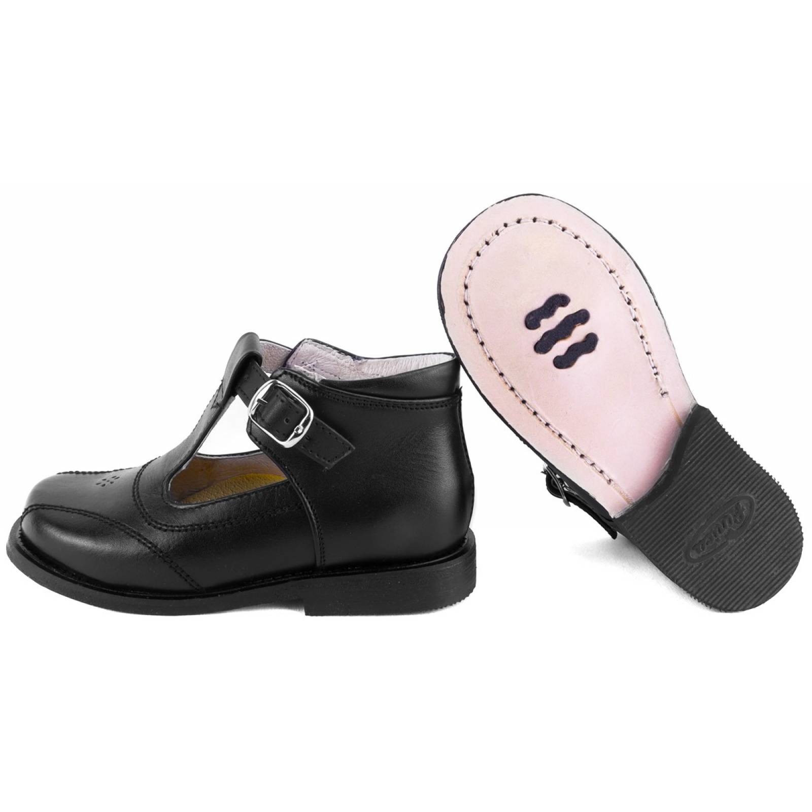 Zapatos Bota Escolar 100% Piel Arco Ortopédico Negros 419-N.