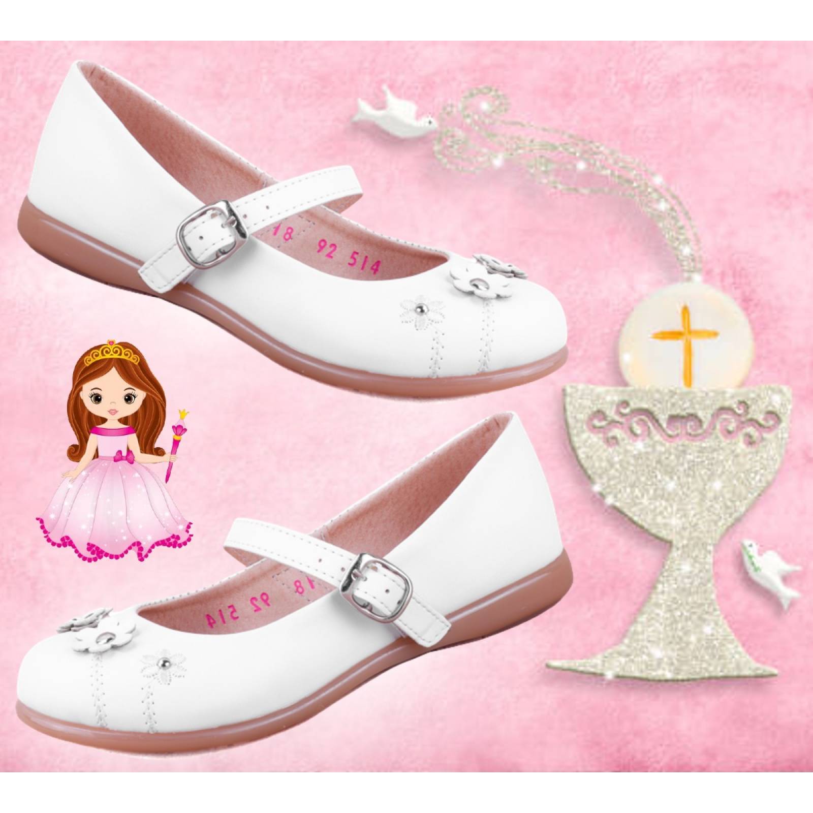 Zapato Niña Comunión Bautizo Zapatilla Blanca Moda 92-514-b (12.0 - 21.5)