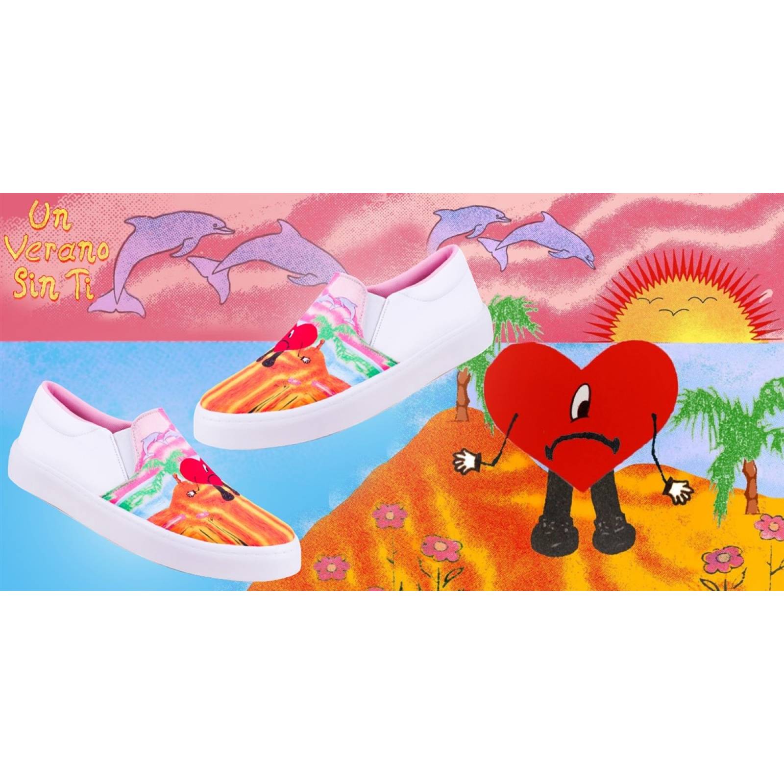 Tenis Bad Bunny Corazon Slip On Moda Cómodos 440-BB Blancos