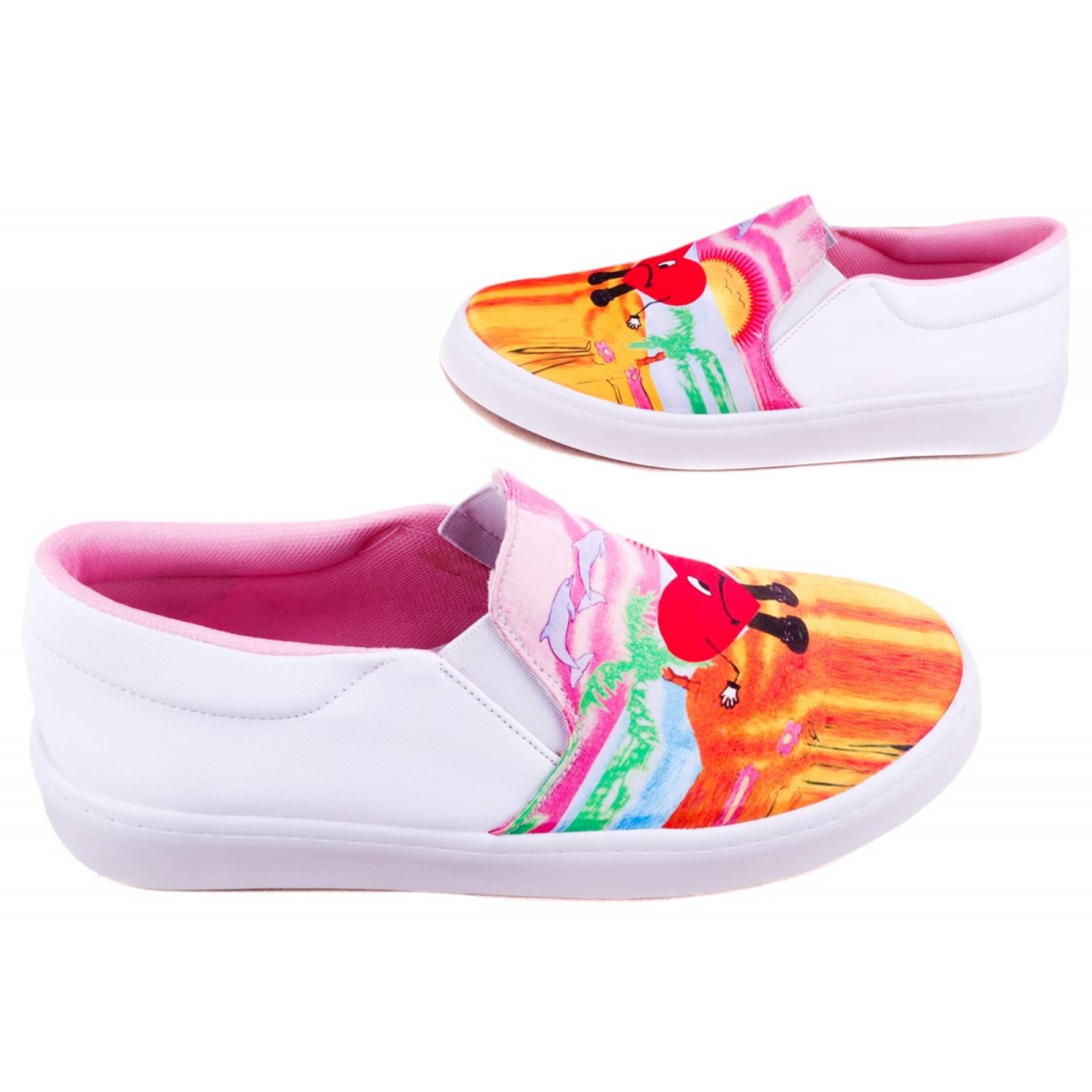 Tenis Bad Bunny Corazon Slip On Moda Cómodos 440-BB Blancos