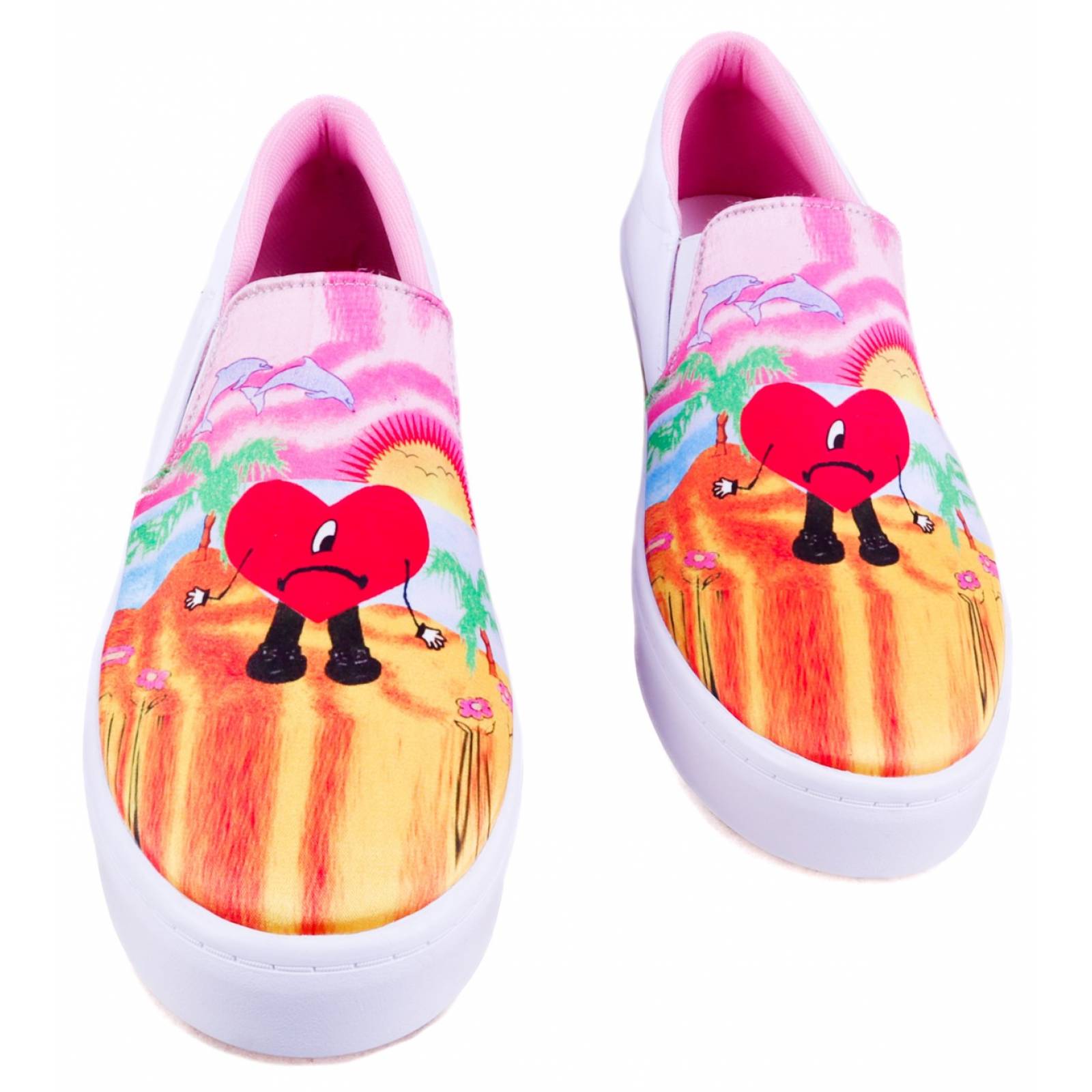 Tenis Bad Bunny Corazon Slip On Moda Cómodos 440-BB Blancos