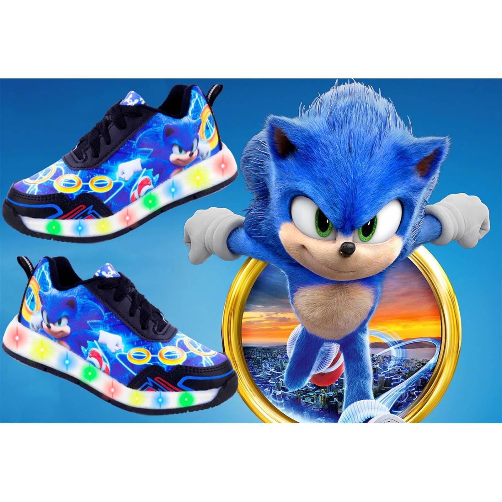 Tenis Niños Sonic The Hedgehog Luces Leds Juego 819-NN Negro (12.0 - 21.5)
