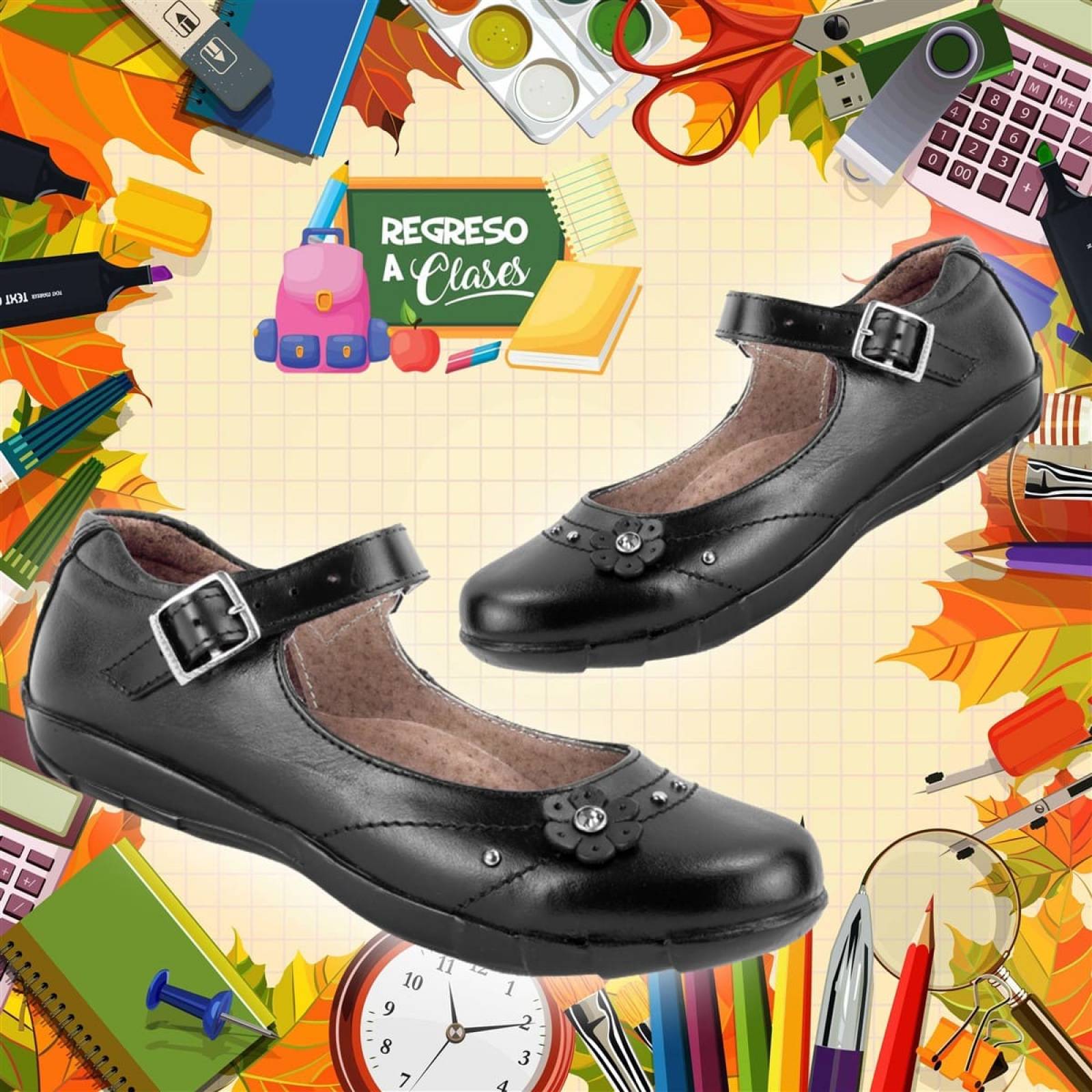 Zapato Niña Escolar 100% Piel Arco Ortopédico 2005-N 12-21.5 (12.0 - 21.5).