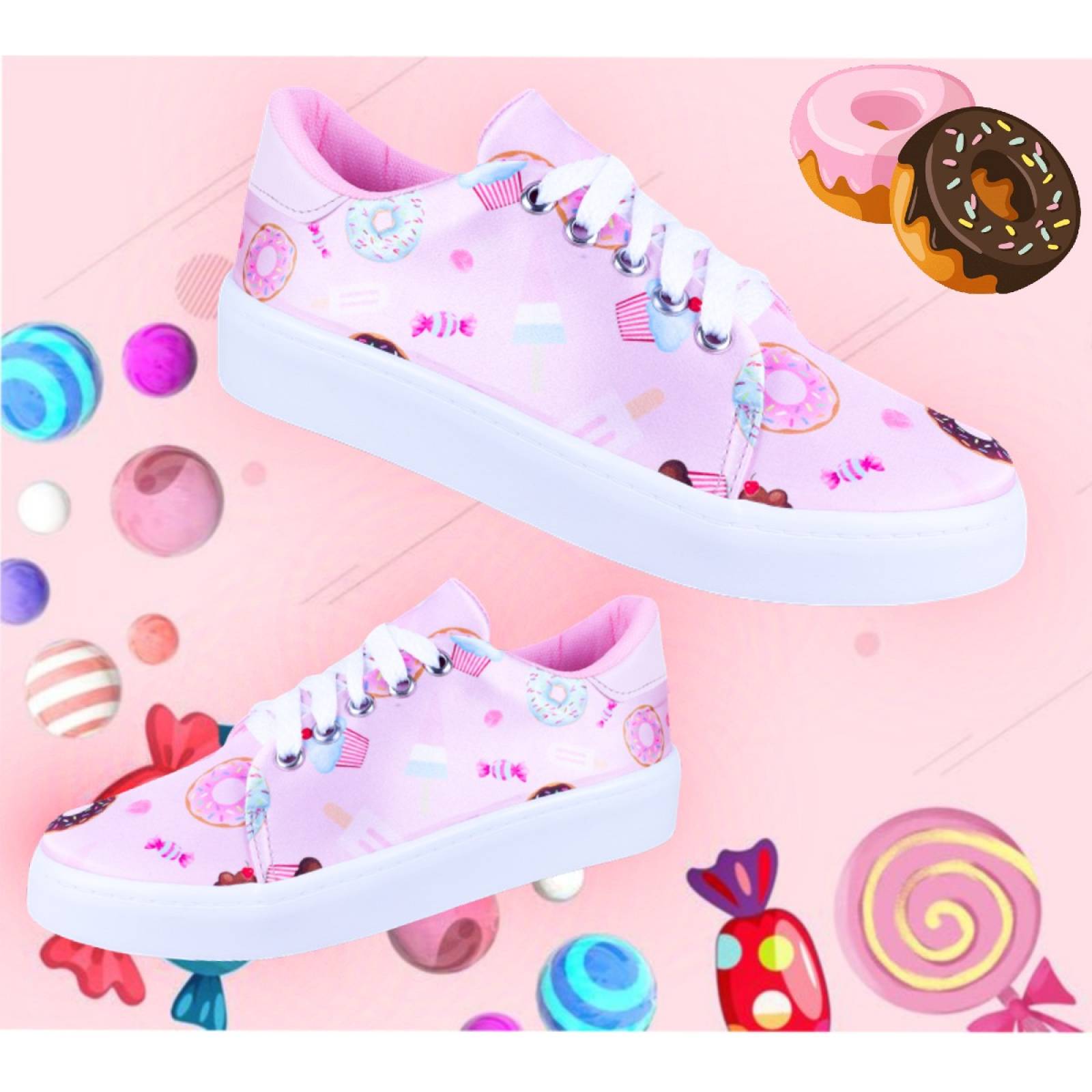 Tenis Niña Dulces Helados Cómodo Casual 301-RP Rosa Postres