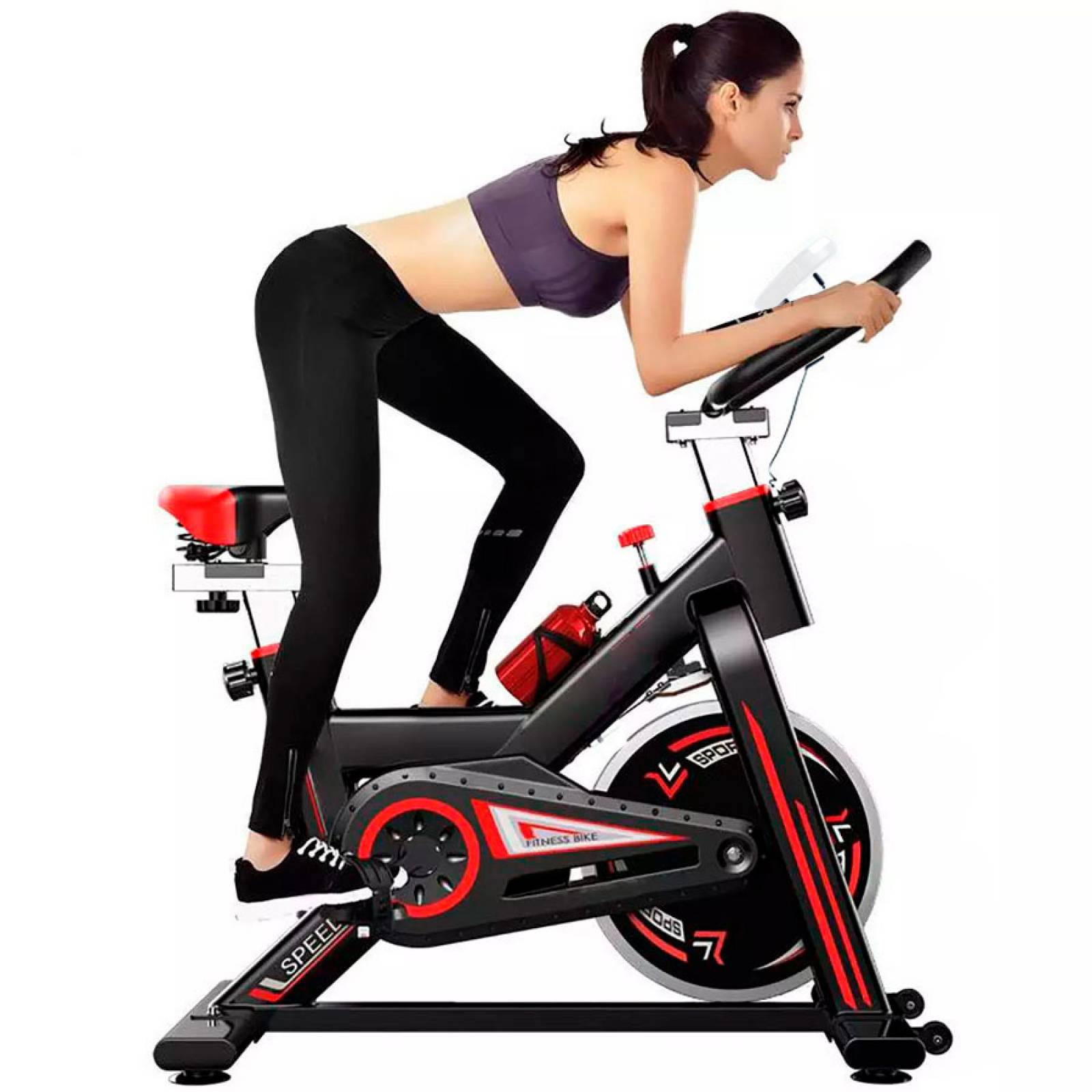 Bicicleta Fija Spinning Bike ESTÁTICA Cardio Resistencia 6KG Gym Pantalla Monitor Ritmo CARDIACO Fitness CASA Botella para Agua