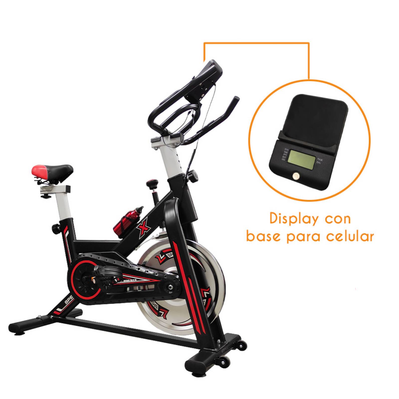 Bicicleta Fija Spinning Bike ESTÁTICA Cardio Resistencia 6KG Gym Pantalla Monitor Ritmo CARDIACO Fitness CASA Botella para Agua