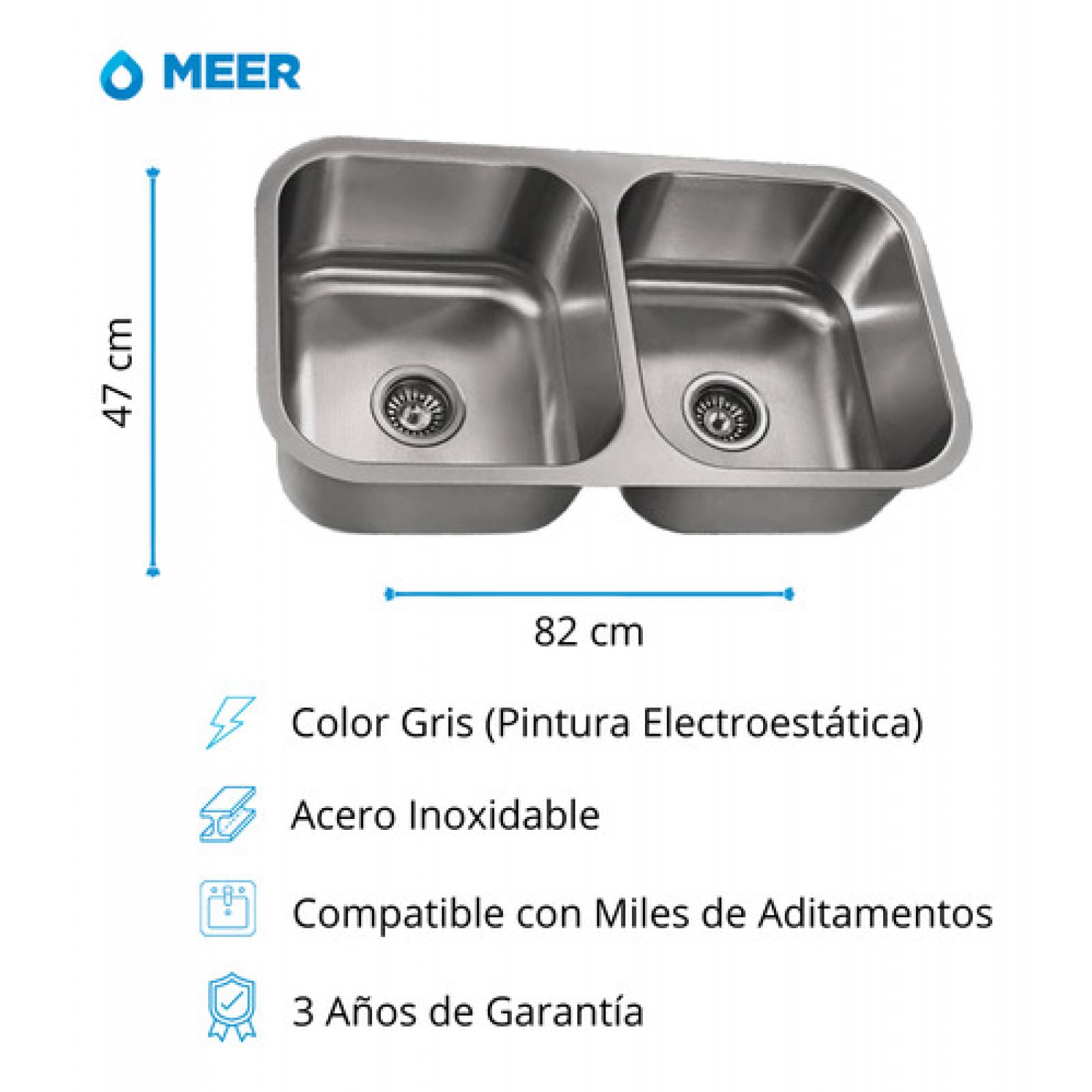 Fregadero De Cocina, Tarja Doble Acero Inox. incluye contra canastas, cespol, accesorios y tabla para cortar de regalo