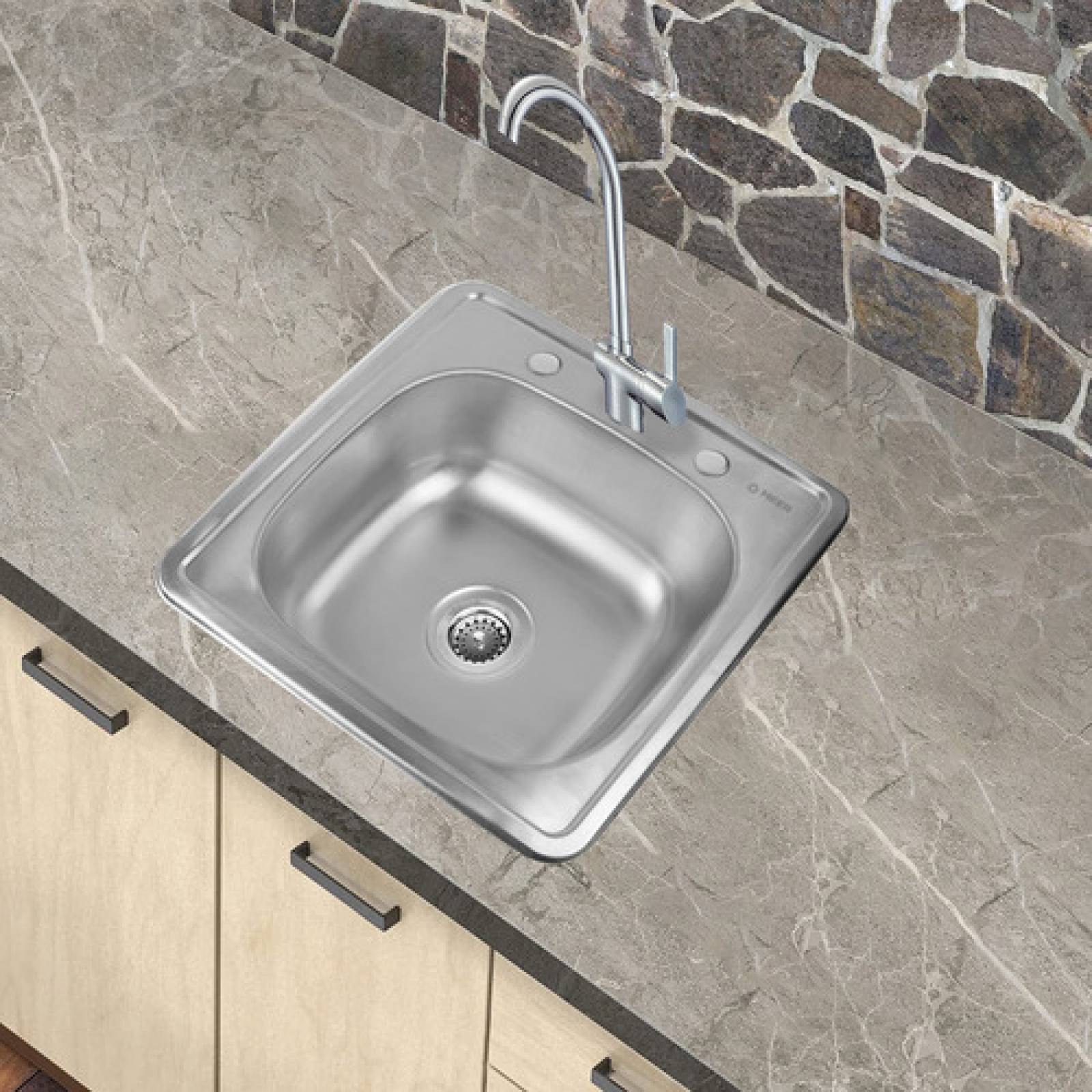 Tarja Sencilla (48 cm x 48 cm) De Acero Inoxidable Con Mezcladora Monomando Premium