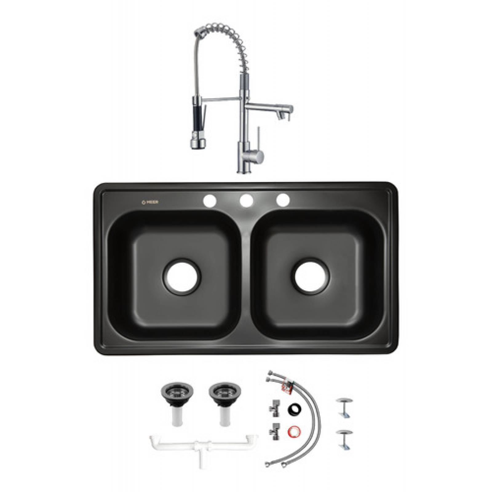 Tarja Doble de Acero Inoxidable en color Negro Mate, incluye Mezcladora Premium y Kit de Instalación (Fregadero de cocina)