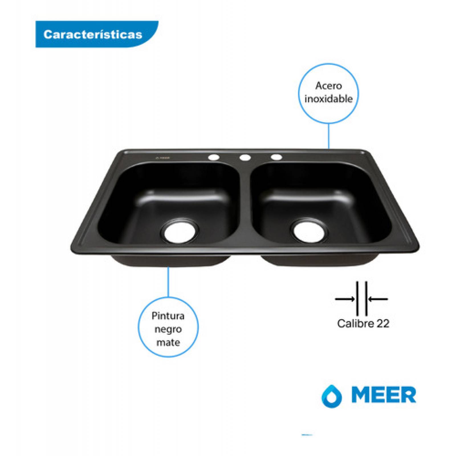Tarja Doble de Acero Inoxidable en color Negro Mate, incluye Mezcladora Premium y Kit de Instalación (Fregadero de cocina)