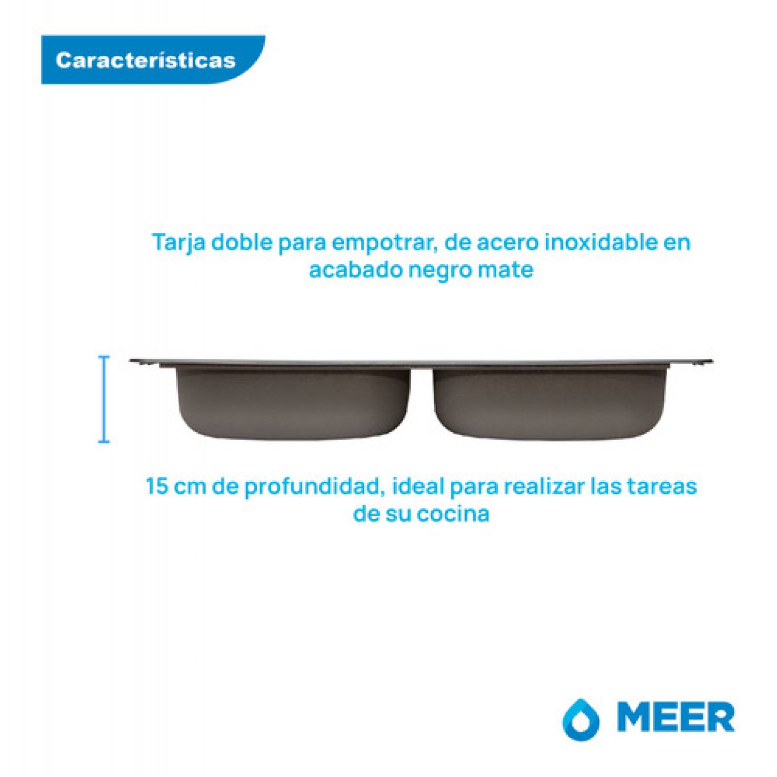 Tarja Doble de Acero Inoxidable en color Negro Mate, incluye Mezcladora Premium y Kit de Instalación (Fregadero de cocina)