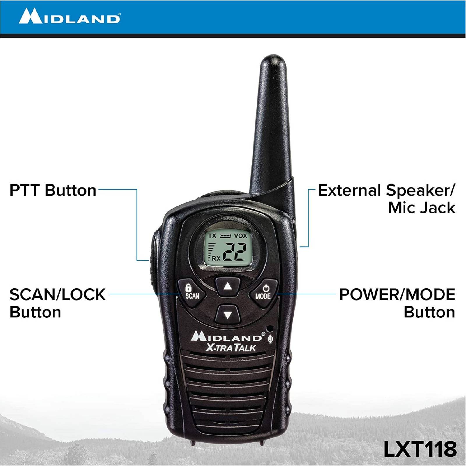 Walkie Talkie Midland Lxt118vp Hasta 28km (18 Millas)