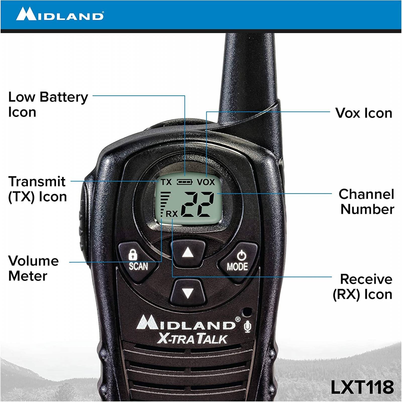 Walkie Talkie Midland Lxt118vp Hasta 28km (18 Millas)