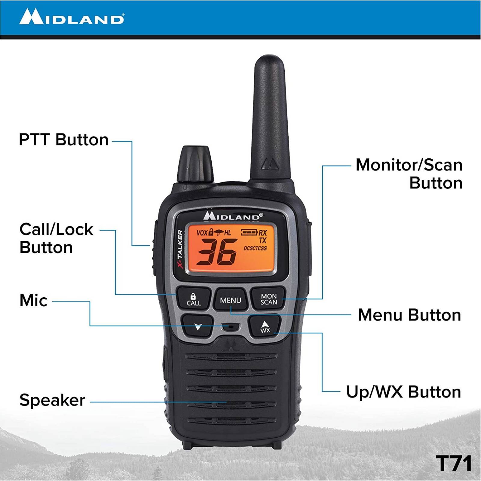 Radios 2 Vias Midland T71vp3 61km (38 Millas)