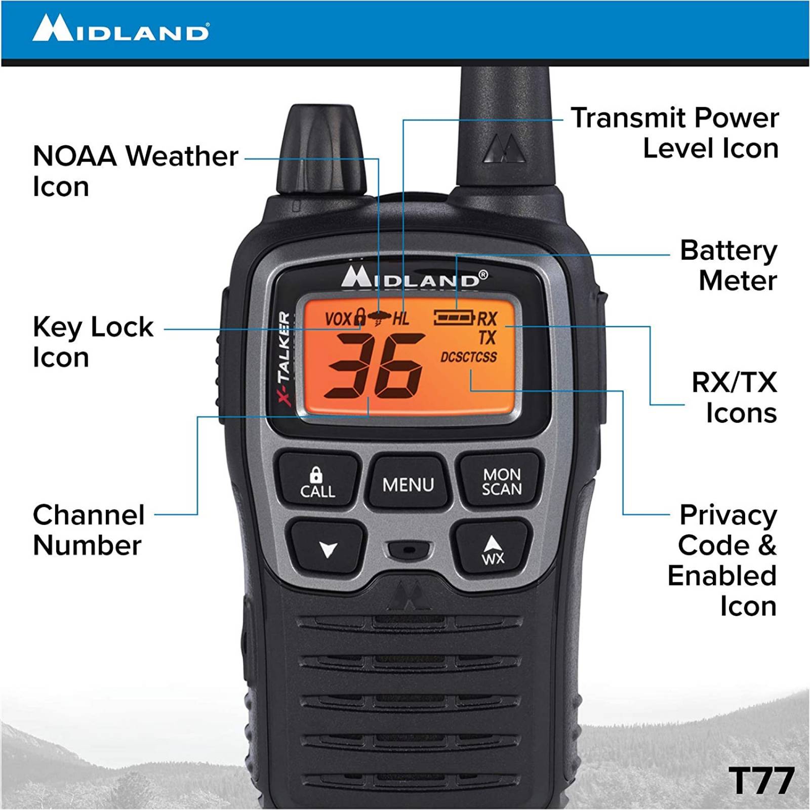 Radios 2 Vias Midland T77vp5 61km (38km) Con Estuche