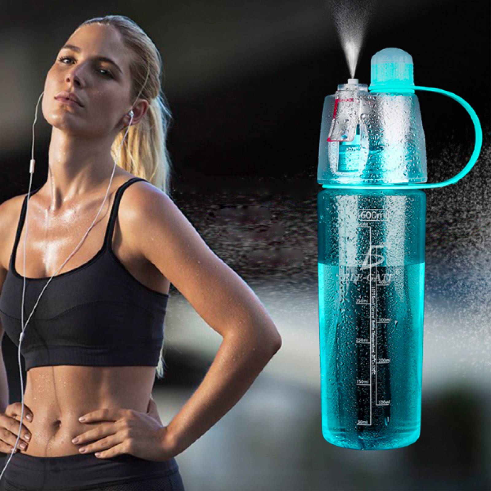 Botella De Agua Con Spray Pulverizador Gym Fitness Correr Elegate