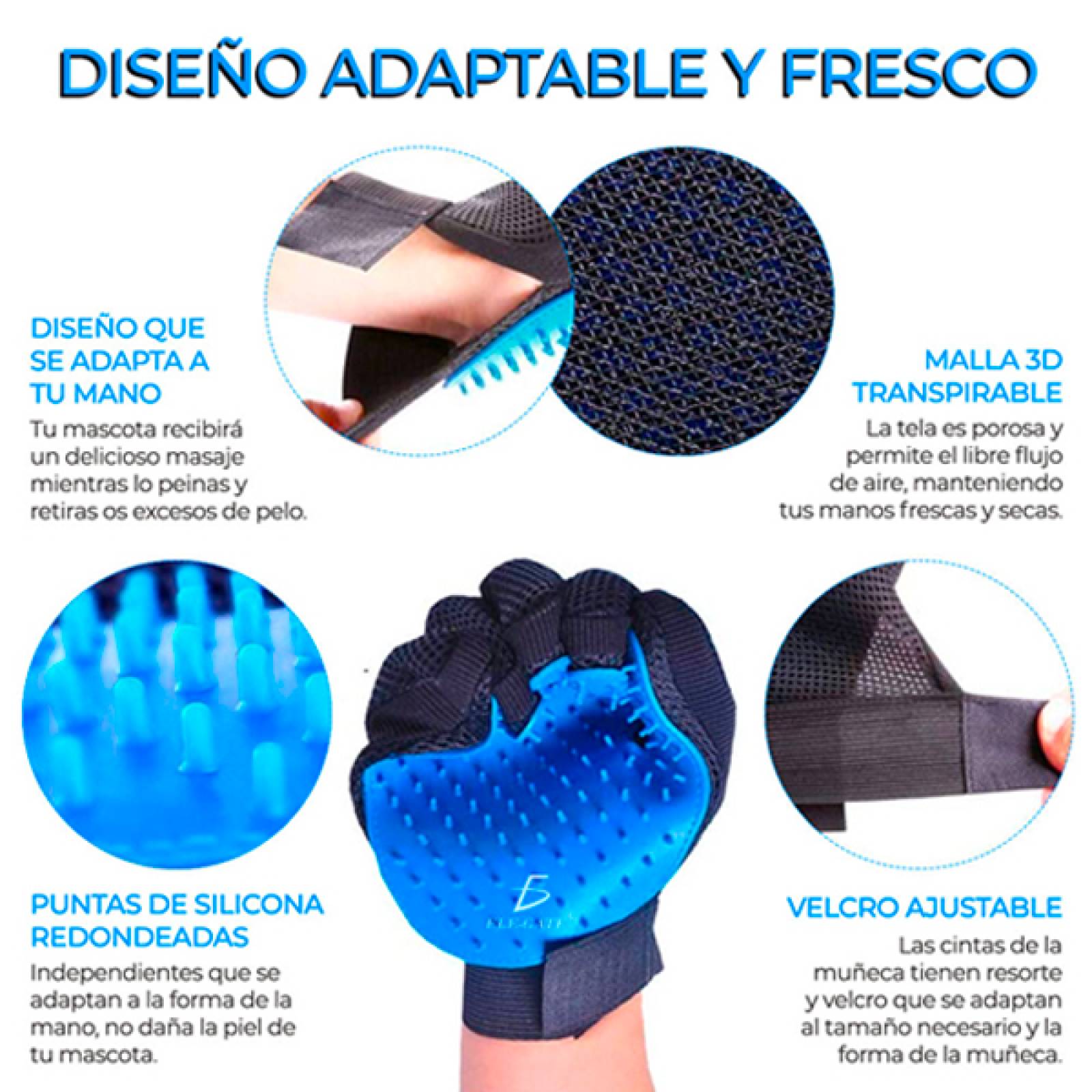 Guante Quita Pelos Removedor Cepillo Mascotas Perro Masaje Elegate