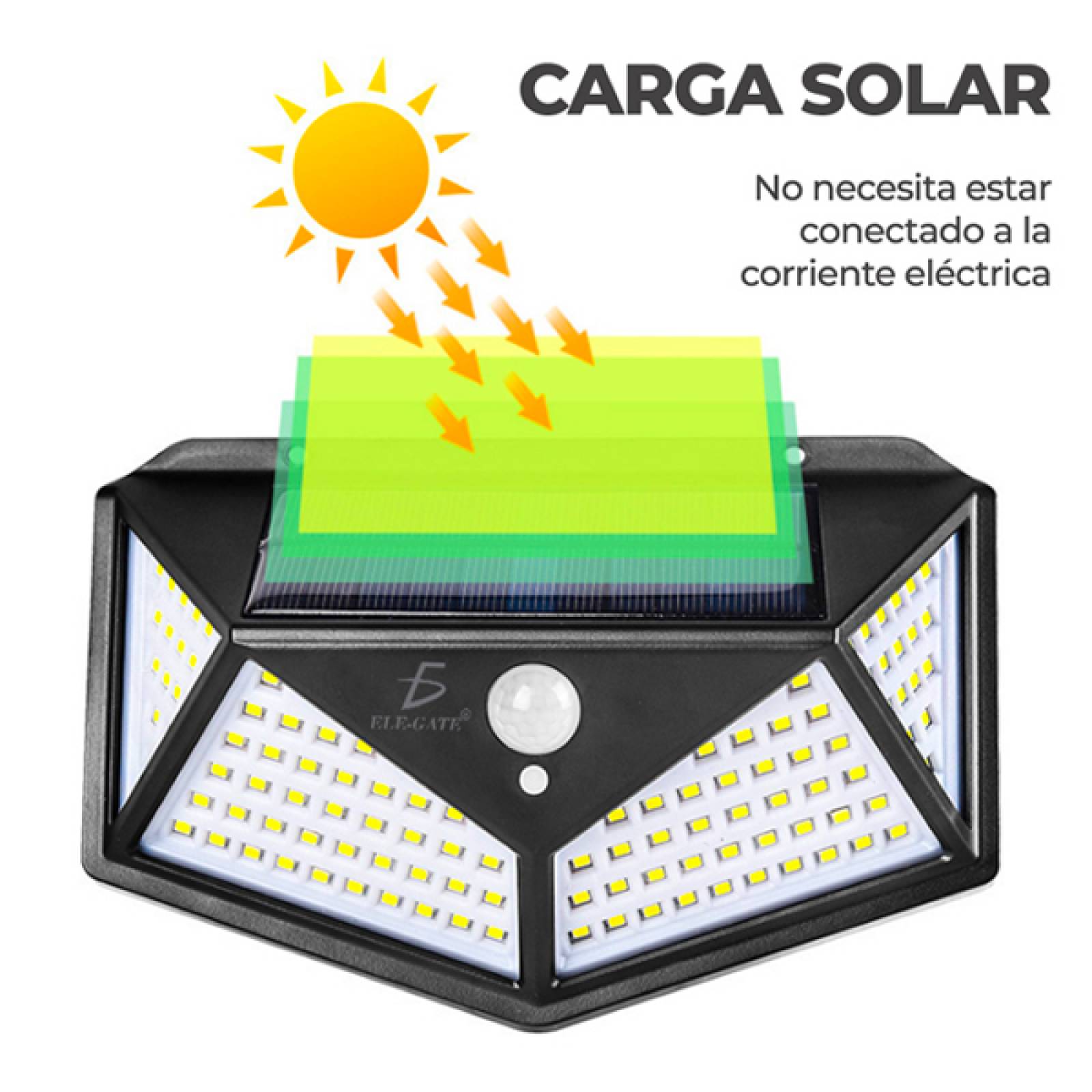 Lampara Solar 100 Led Exterior De Pared Sensor Movimiento Elegate