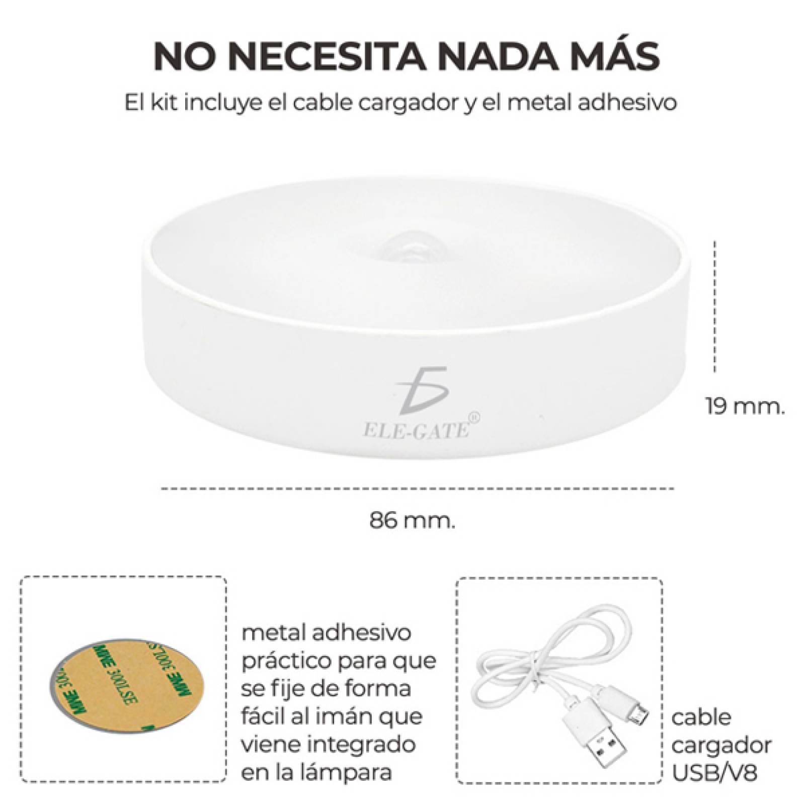 Lámpara Luz Led Cabecera Pared Movimiento Hogar Recargable Elegate