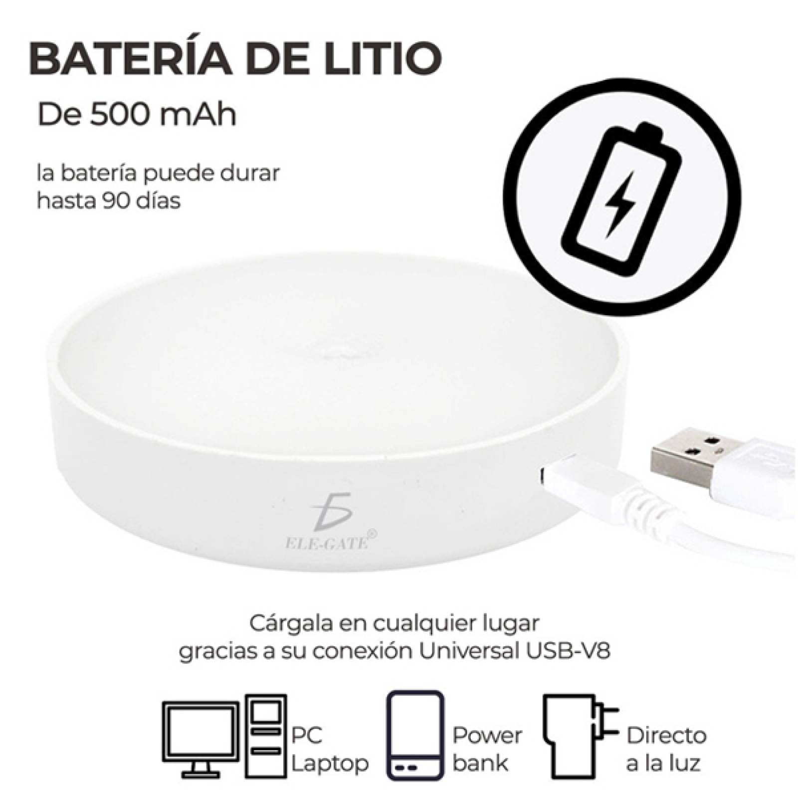 Lámpara Luz Led Cabecera Pared Movimiento Hogar Recargable Elegate