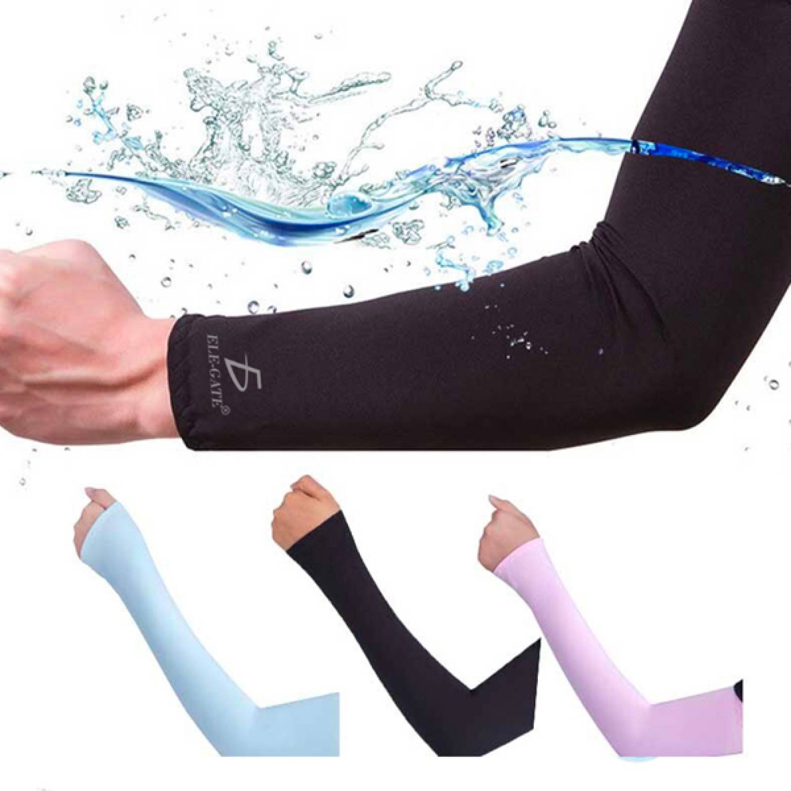 Mangas Elegate Uv Protección Para Brazo Seda Hielo Resistente Elástico 1Par Unisex Talla Unica Negro