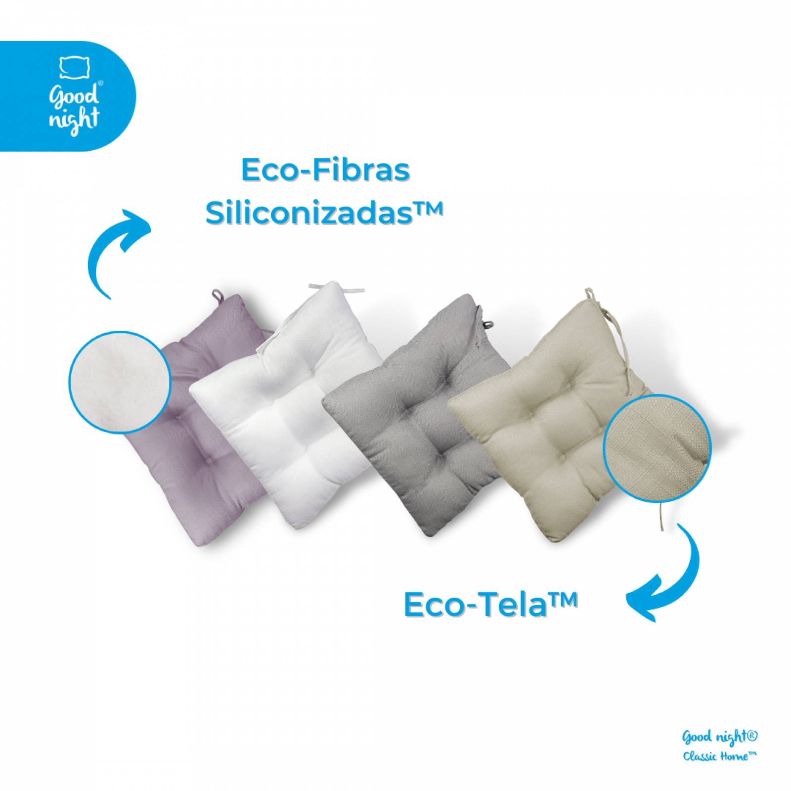 Cojines De Silla Capitonados 4 Pack 45cm x 45cm Lila Good Night Classic Home