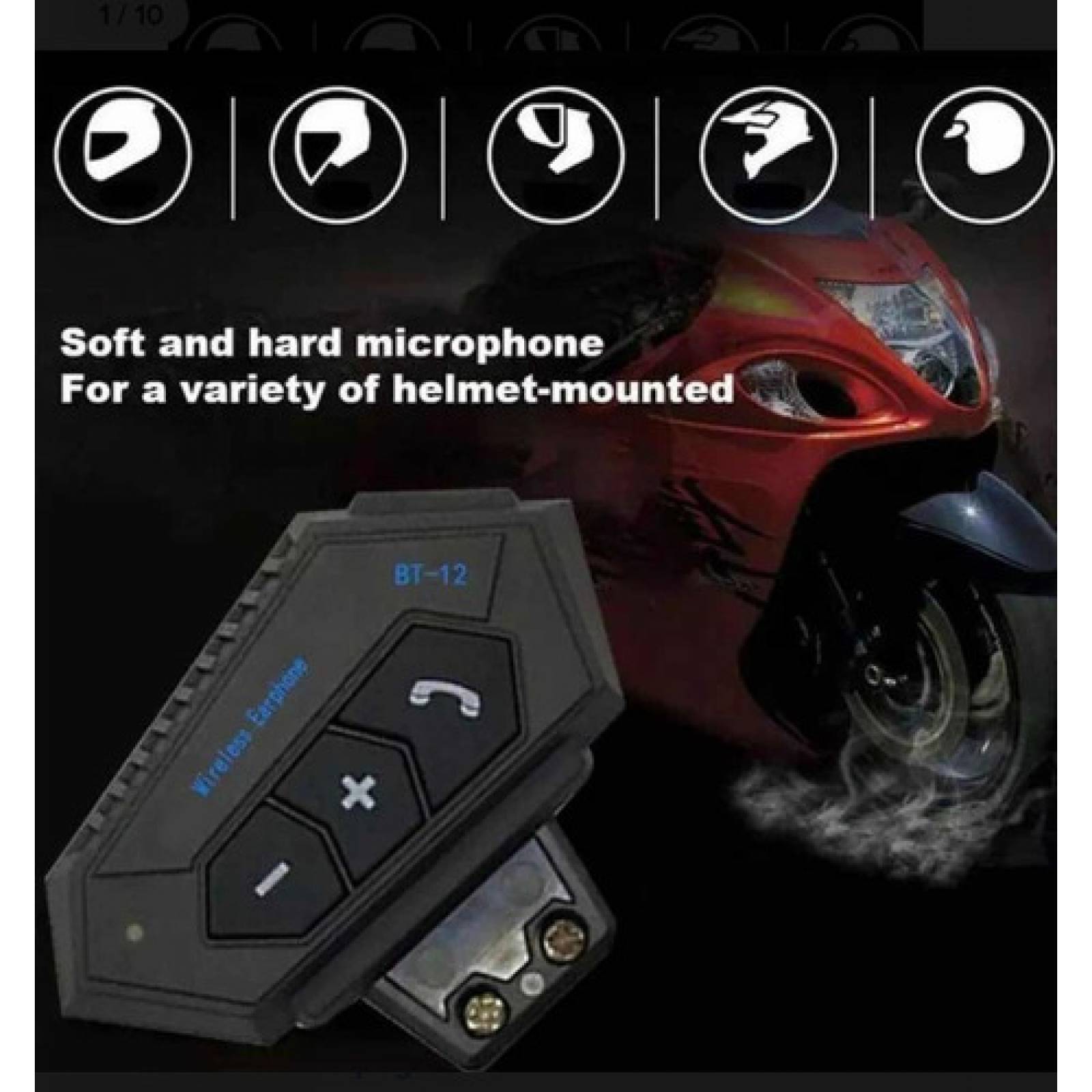 Auriculares Bt-12 Con Bluetooth Para Casco De Moto