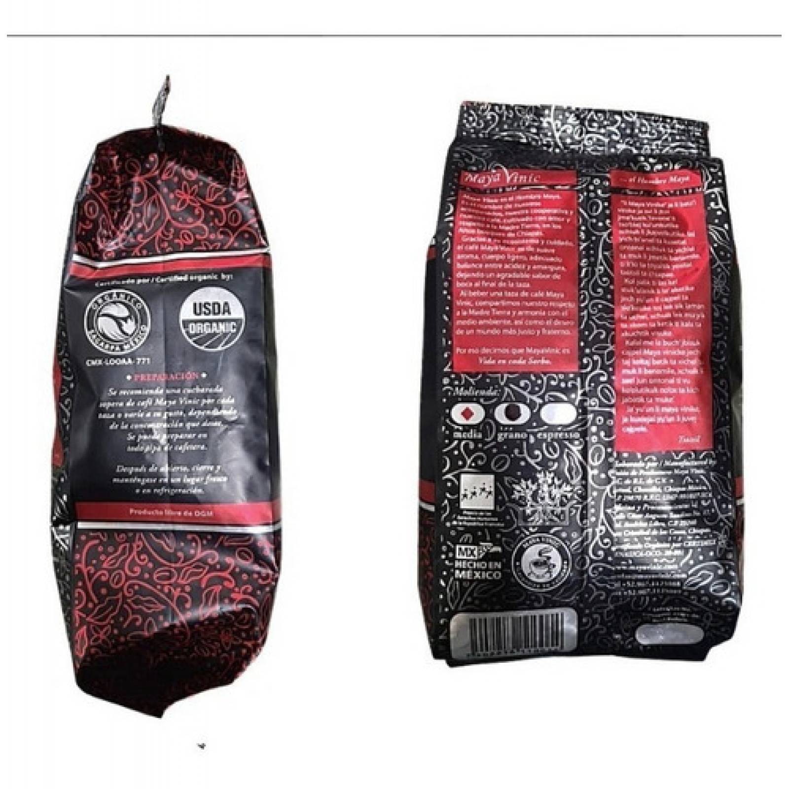 Café Maya Vinic Chiapas 100% Orgánico Grano/molido, 500 Gr.