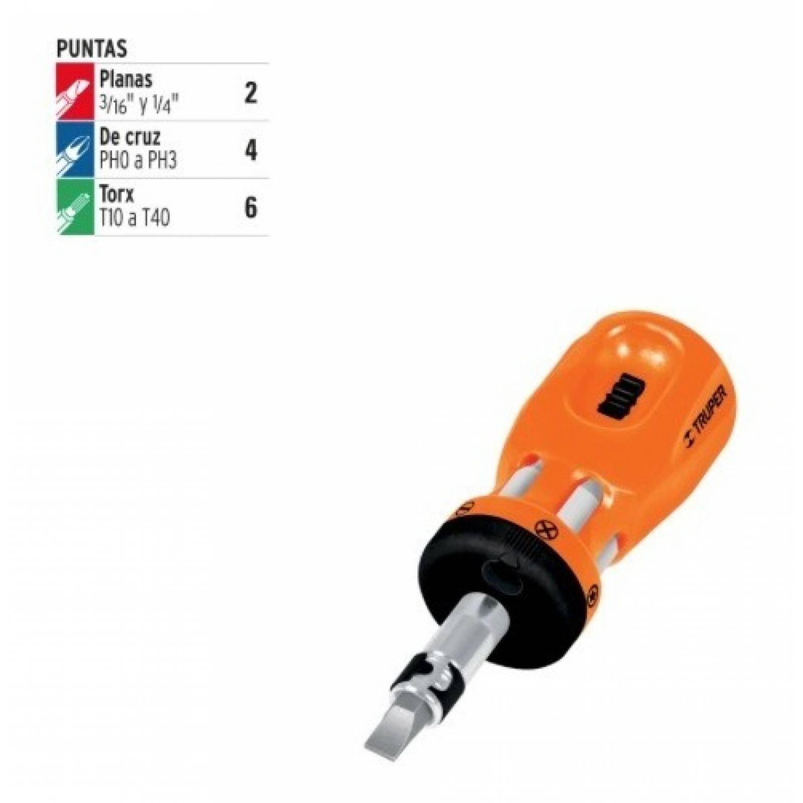 10494 Truper Desarmador Trompo Matraca 6 Puntas Dobles