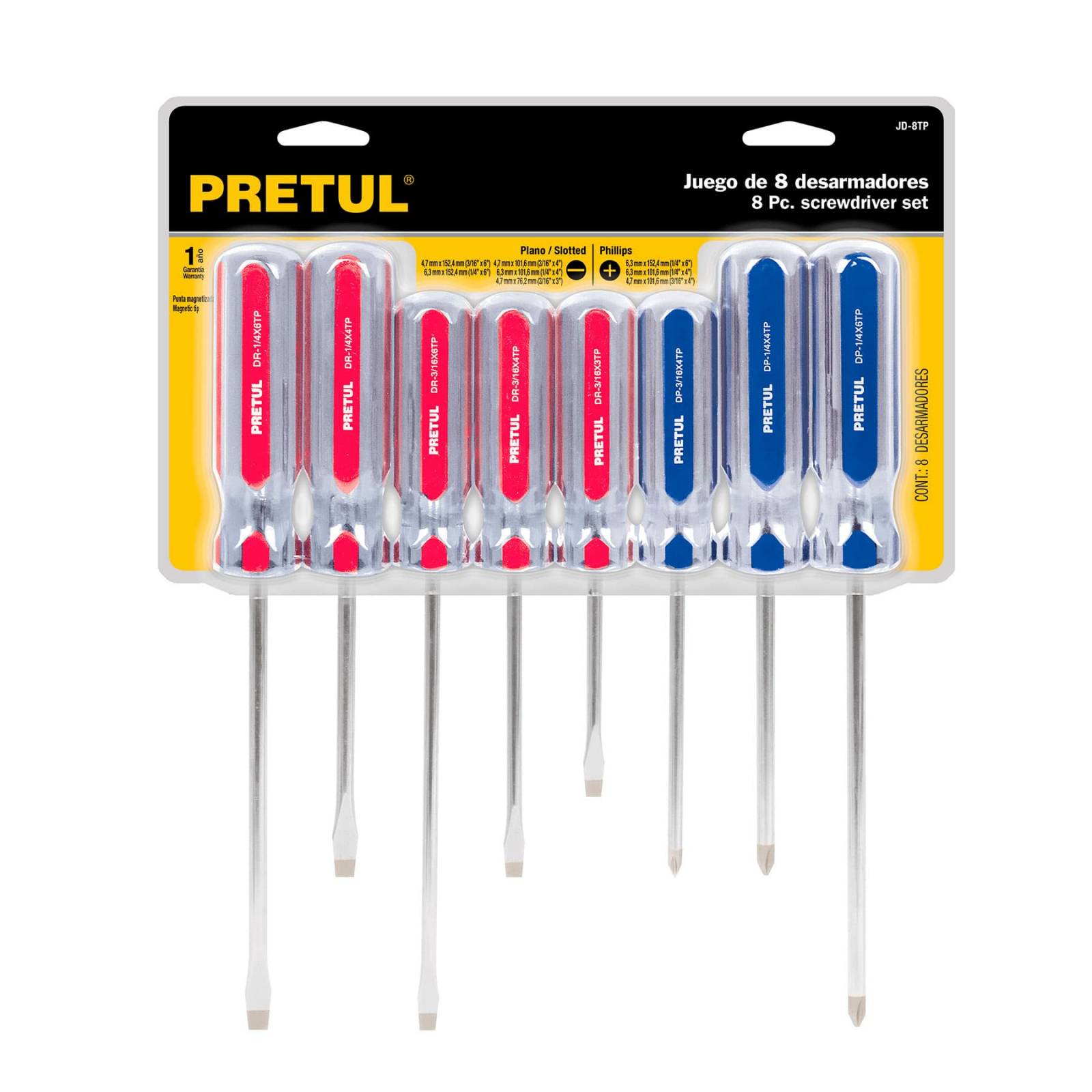 20213 PRETUL JUEGO DE DESARMADORES 8 PIEZAS MANGO PVC