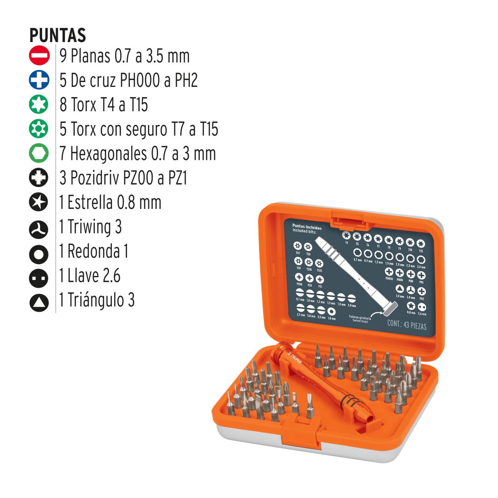 14163 TRUPER JUEGO DESARMADORES INTERCAMBIABLES 42 PIEZAS