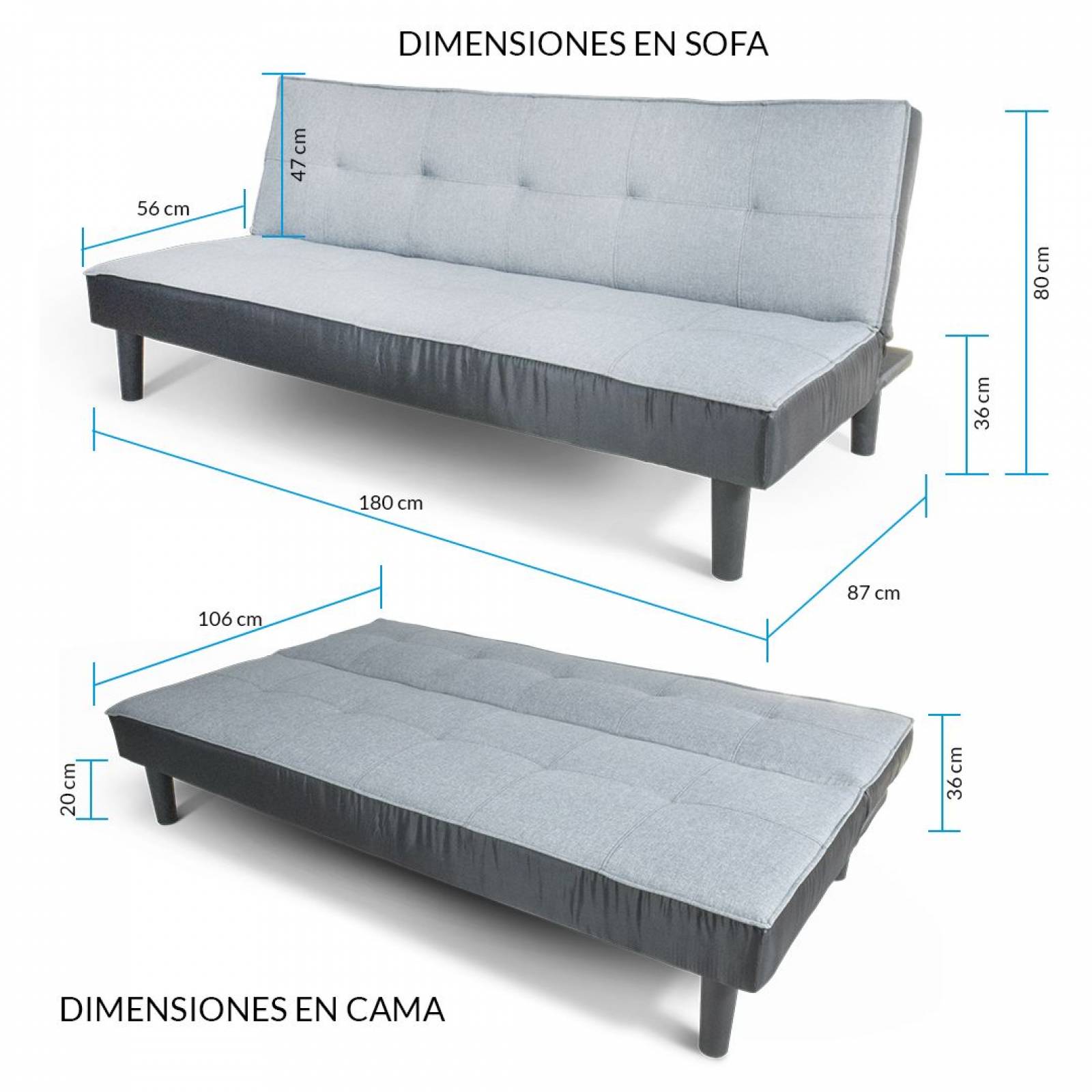TOP LIVING SOFA CAMA INDIVIDUAL ABATIBLE DE 3 POSICIONES COLOR GRIS