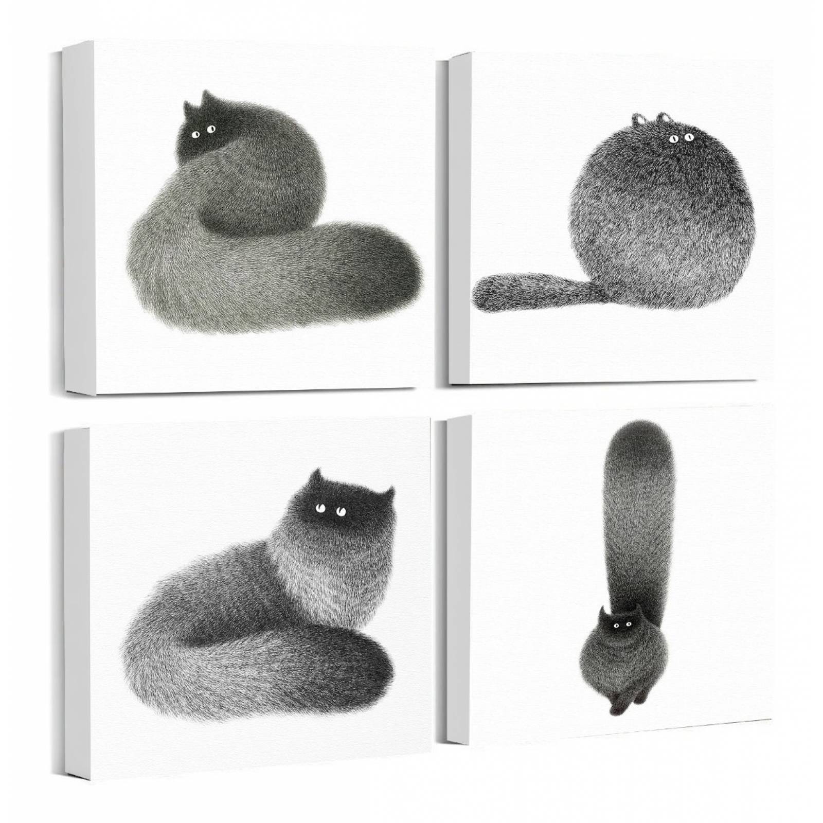 Set 4 Cuadros Gatos Esponjosos