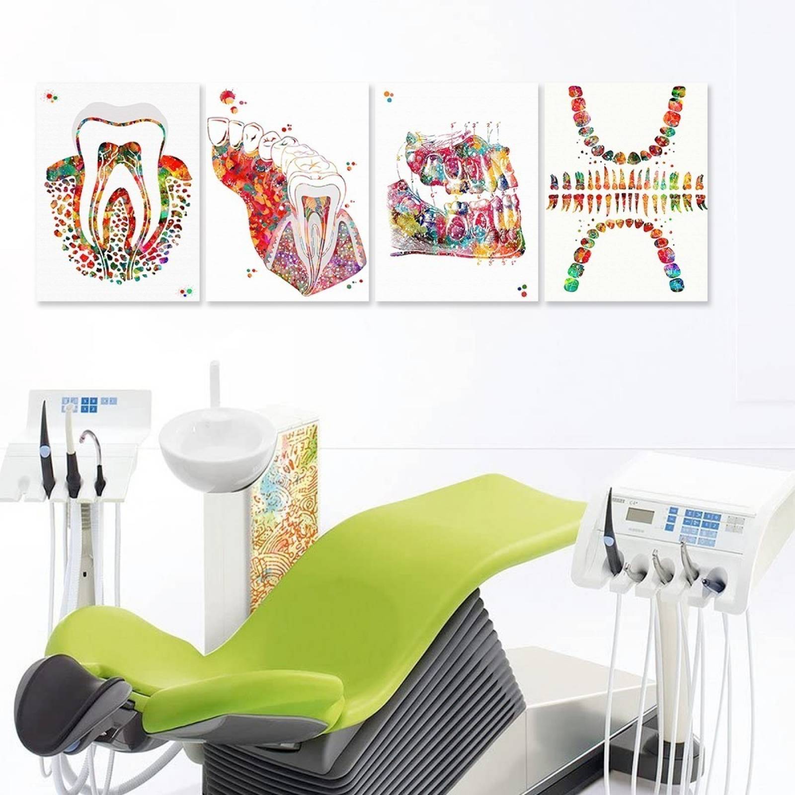Set 4 Cuadros Dentista - Odontología, ACUARELA