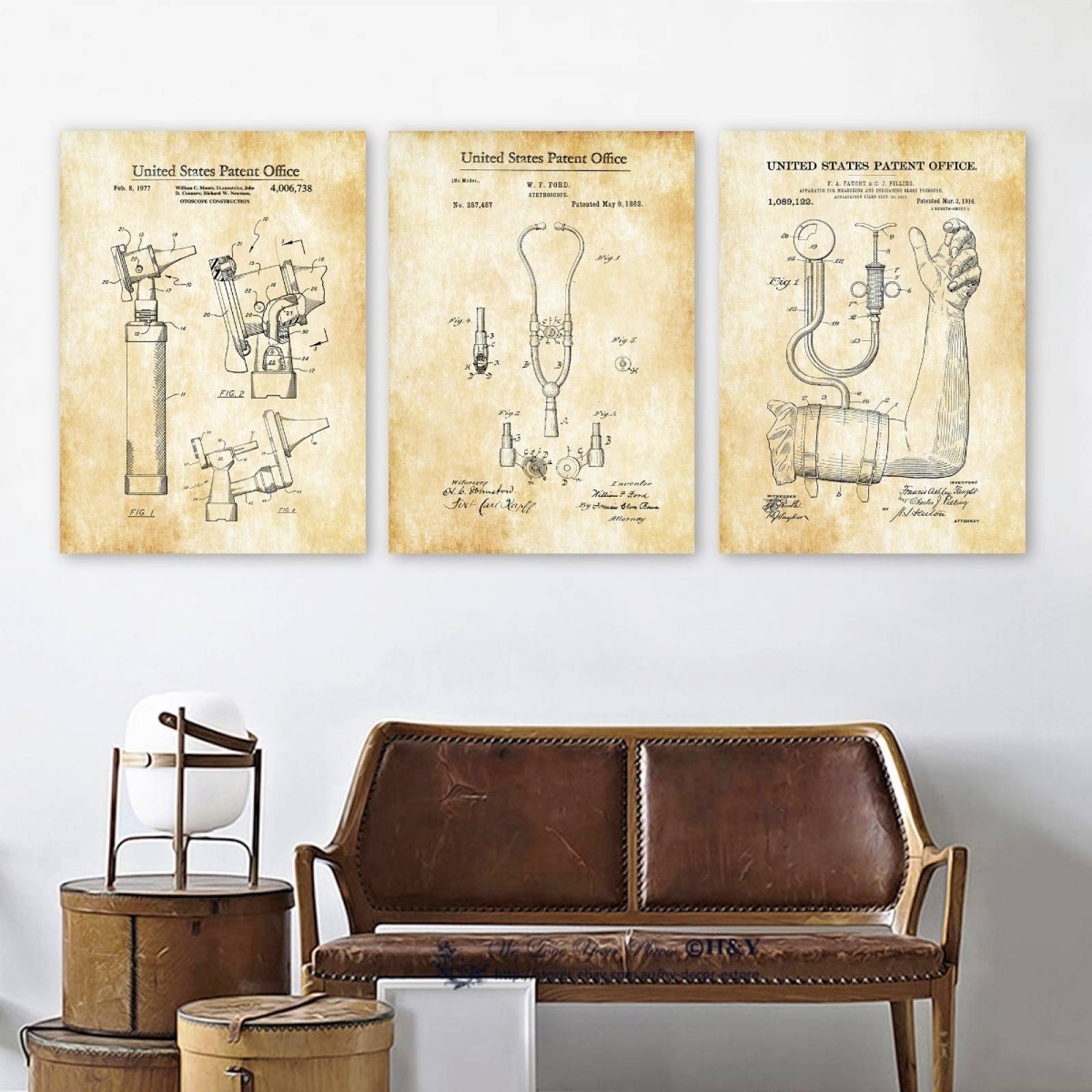 Set 3 Cuadros Para Consultorio - Instrumentos Medicos Vintage