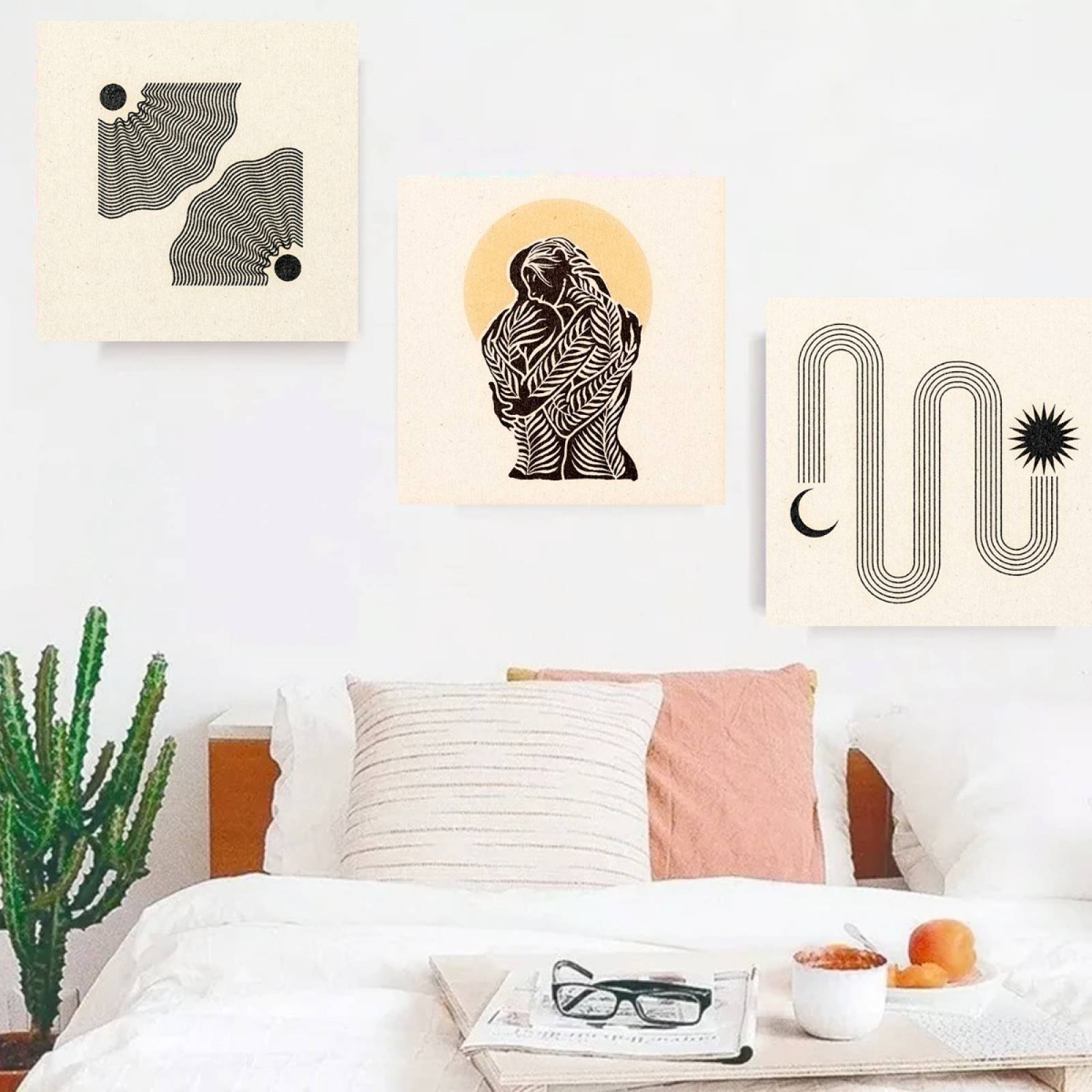 Set 3 Cuadros Arte Minimalista Abstracto Close Noir Moderno