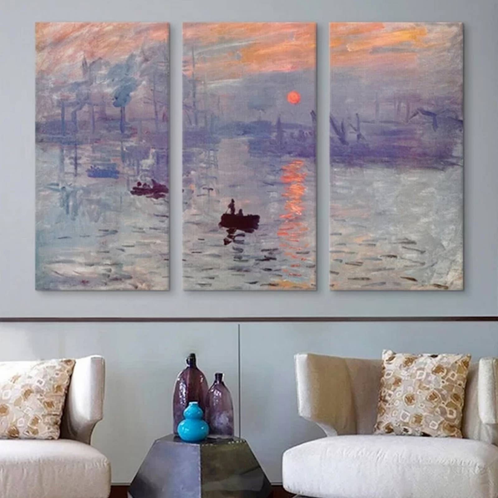 Tríptico Claude Monet Cuadros Sol Naciente
