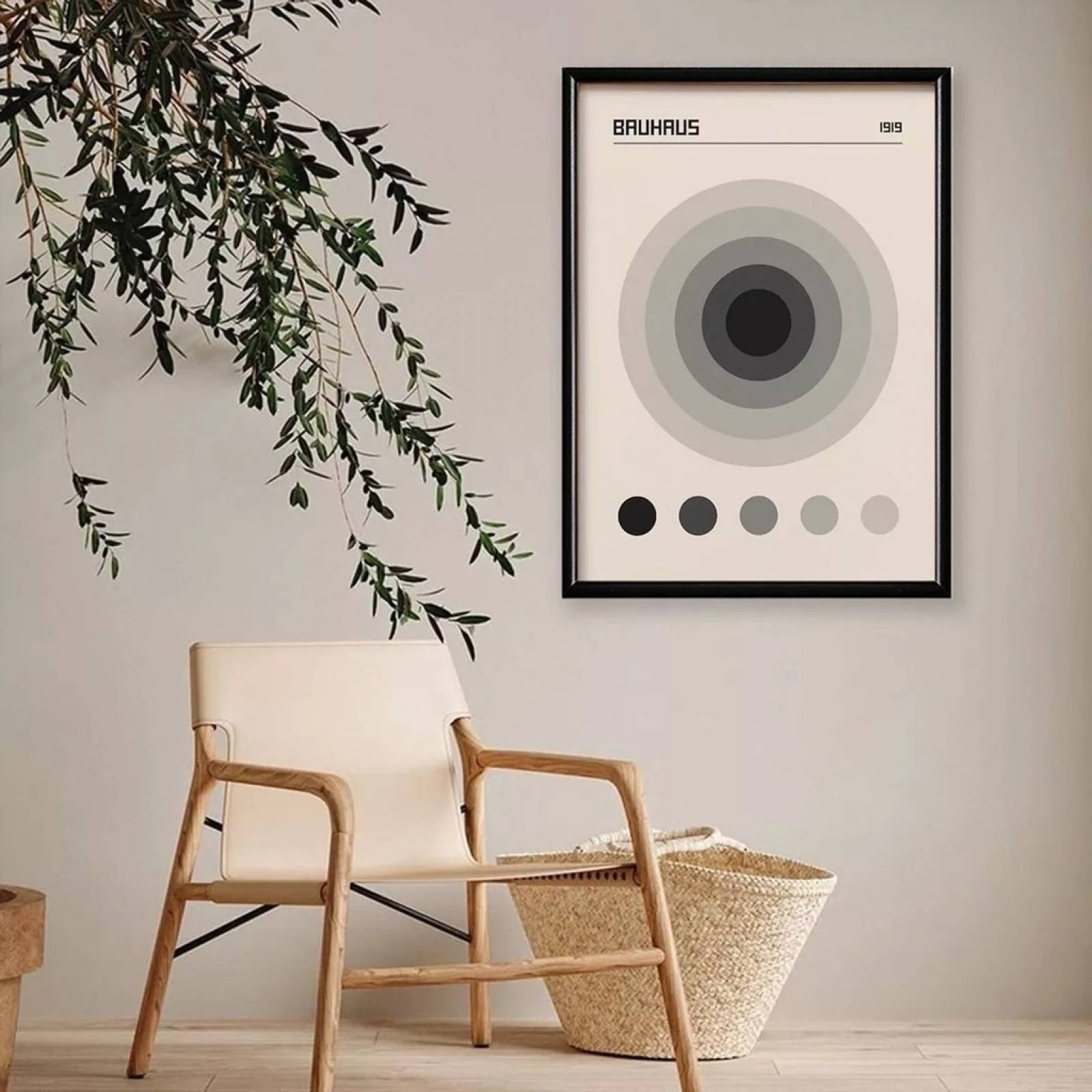 Set 2 Cuadros Bauhaus Blanco Y Negro Ecléctico Marco Madera