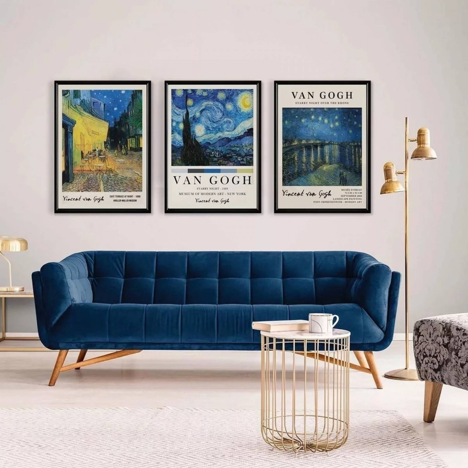 Set 3 Cuadros Van Gogh Museo Noche Estrellada Marco Madera
