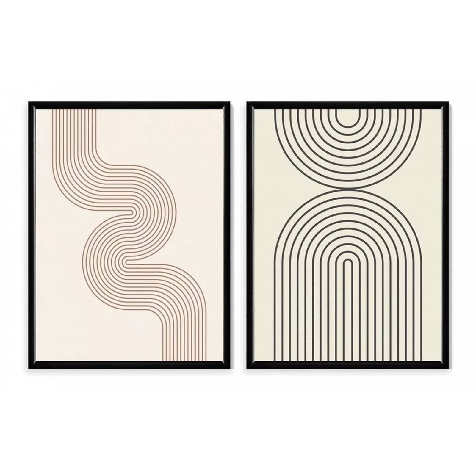Set 2 Cuadros Abstractos Moderno Minimailstas Marco Madera