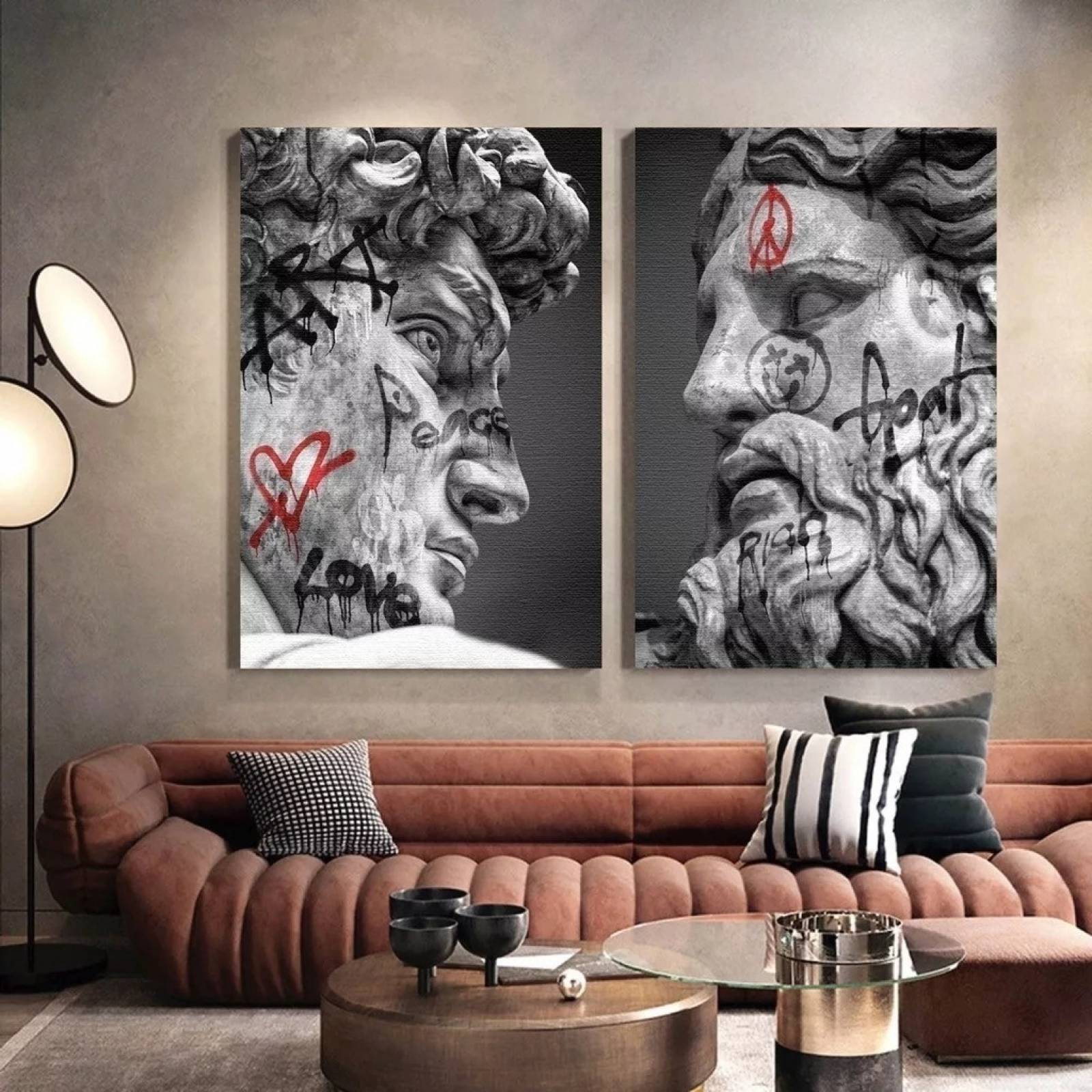 Cuadros Set Estatuas Graffiti Moderno Canvas Grueso 90x60cm