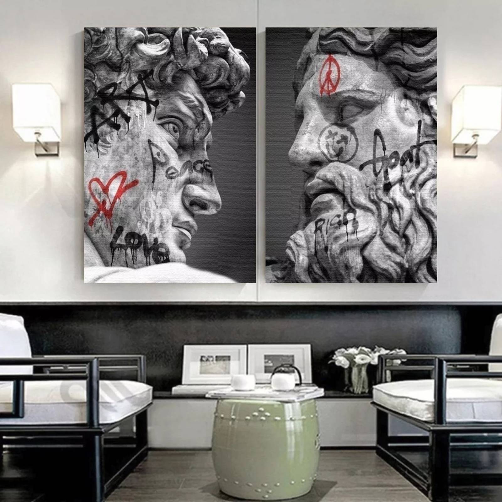 Cuadros Set Estatuas Graffiti Moderno Canvas Grueso 90x60cm