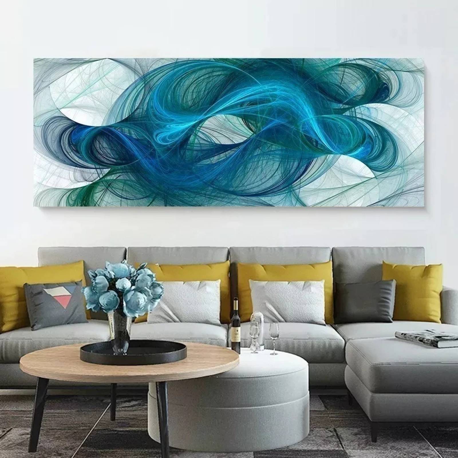 Cuadro Abstracto Ondas Azules, Canvas Moderno Elegante para Sala, Recamara