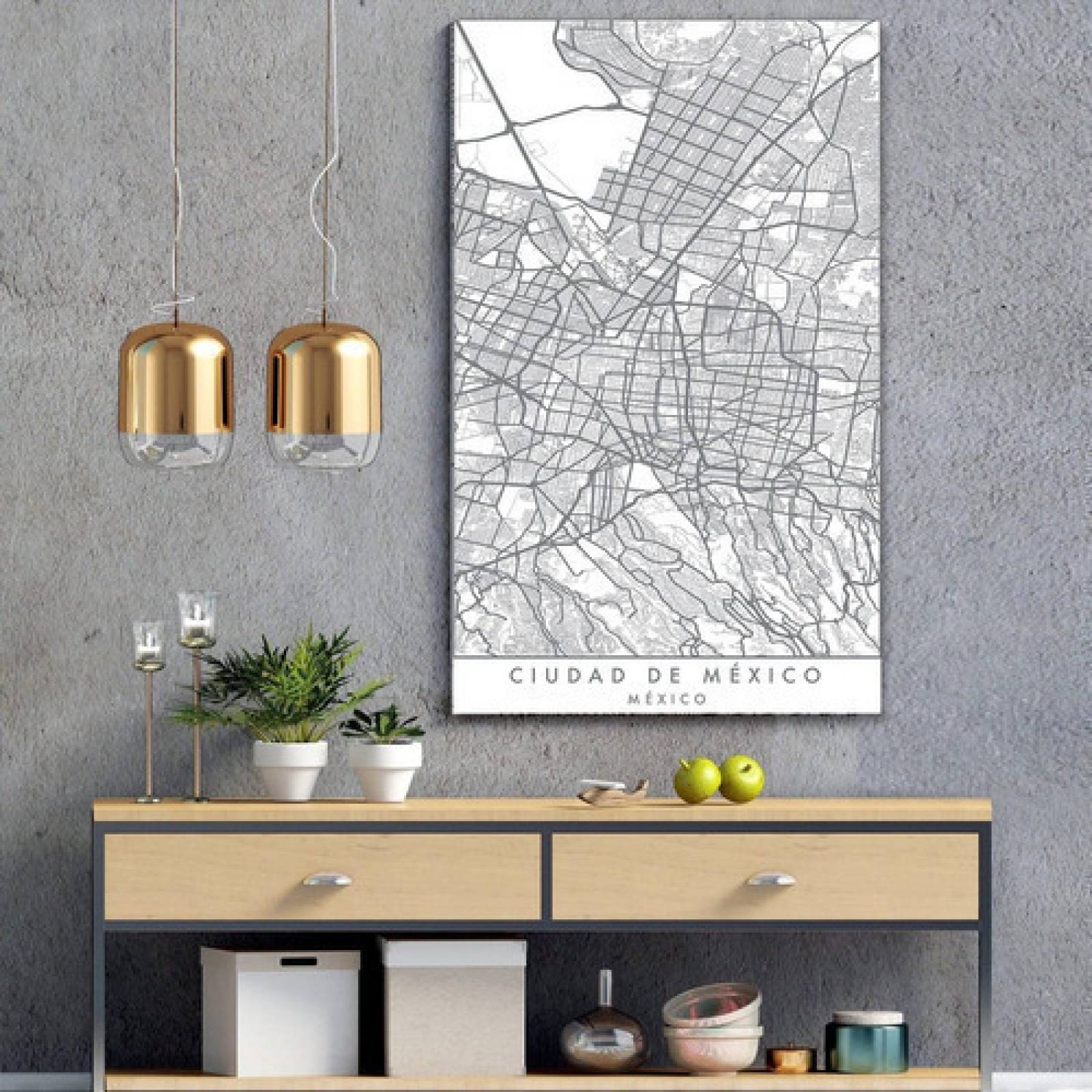 Cuadro Mapa Ciudad México CDMX En Canvas Minimalista Blanco y Negro