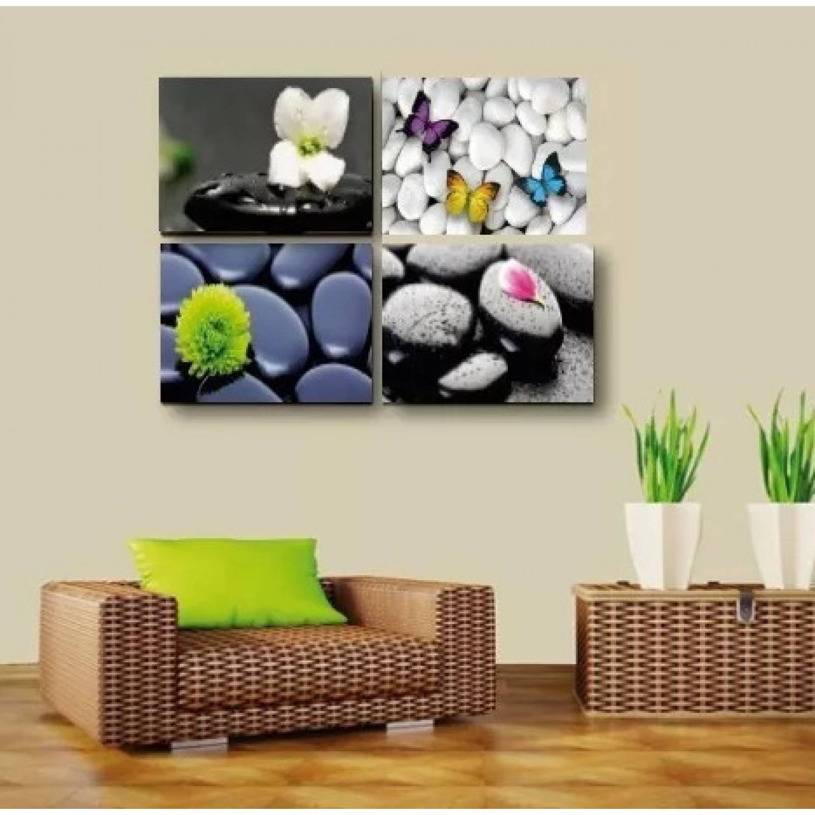 Set 4 Cuadros Piedras Zen Spa Relajantes Salón, Spa, Estetica
