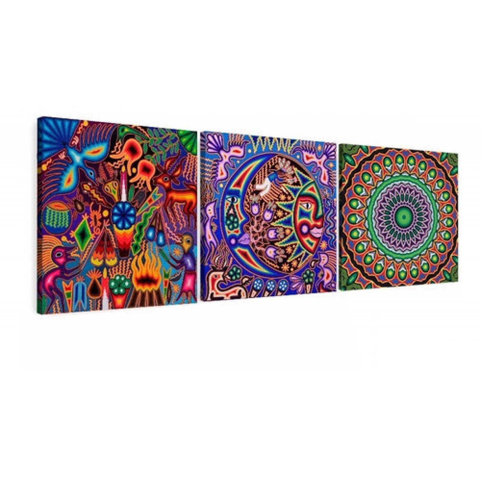 3 Cuadros Arte Huichol Mexicano Moderno Etnico para Sala, Recamara