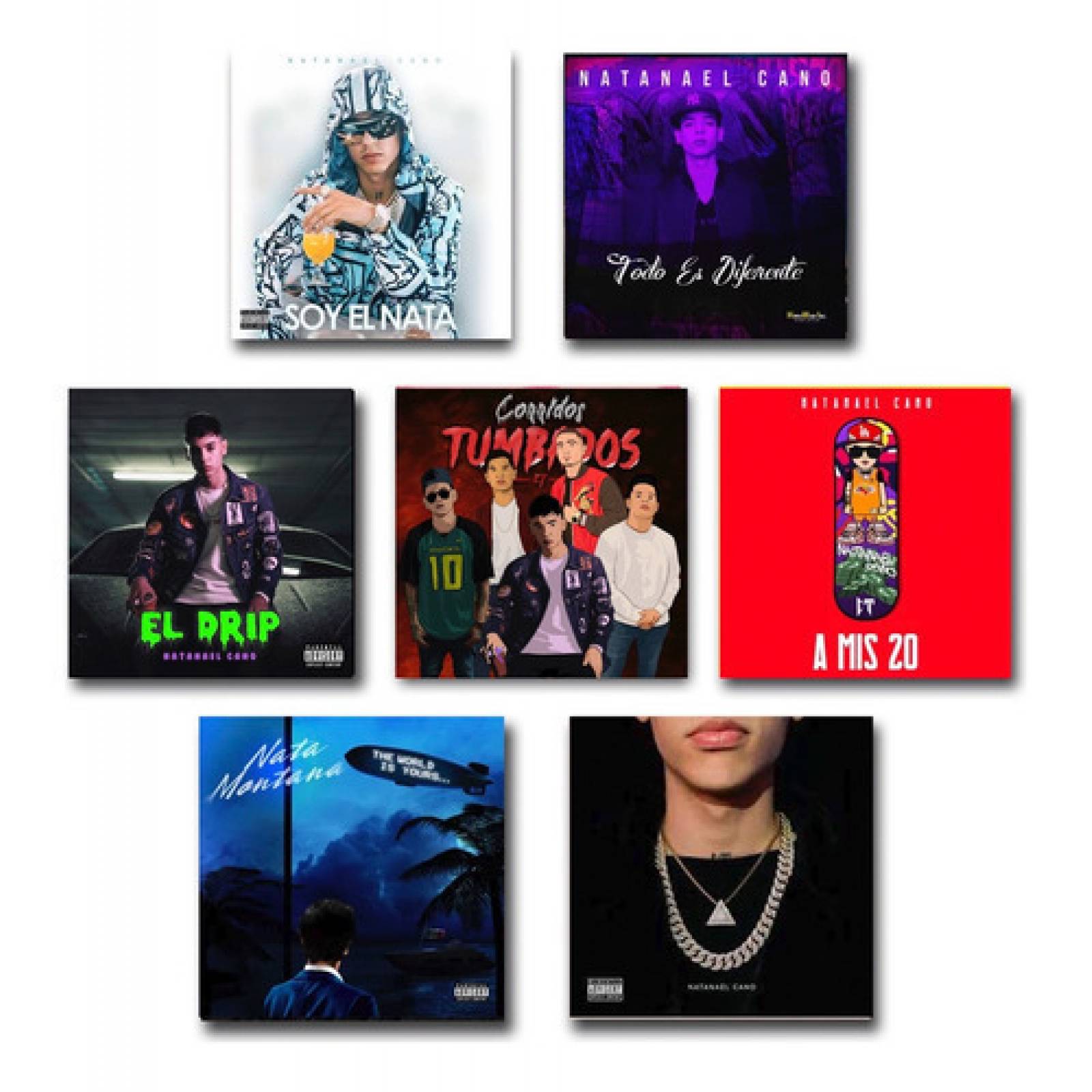 Cuadros Natanael Cano Discografía 7 Pcs Pvc Rígido 25x25cm