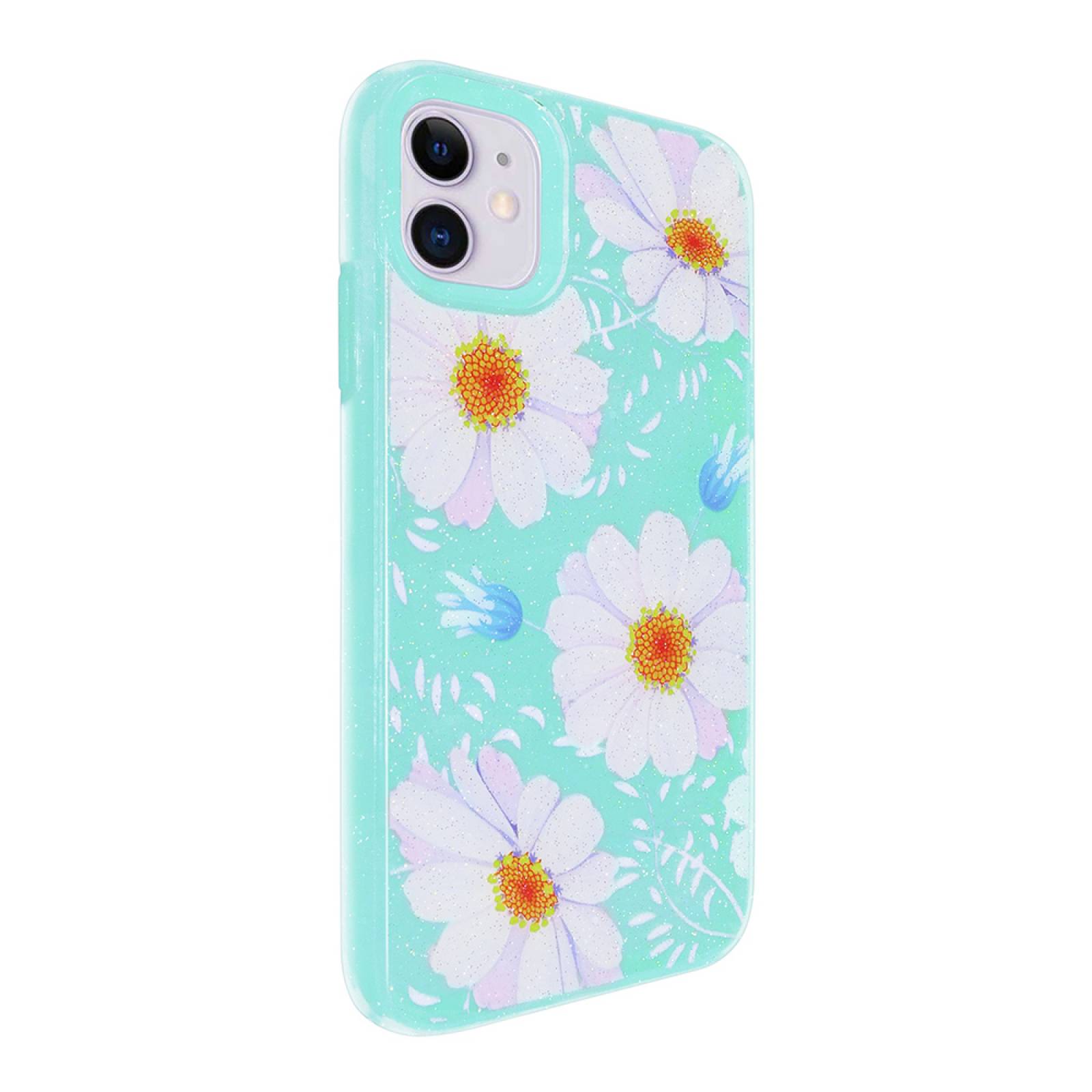 Funda de Diseño Doble Capa para Apple iPhone 11 más Mica 9D - Margaritas | Fondo Menta