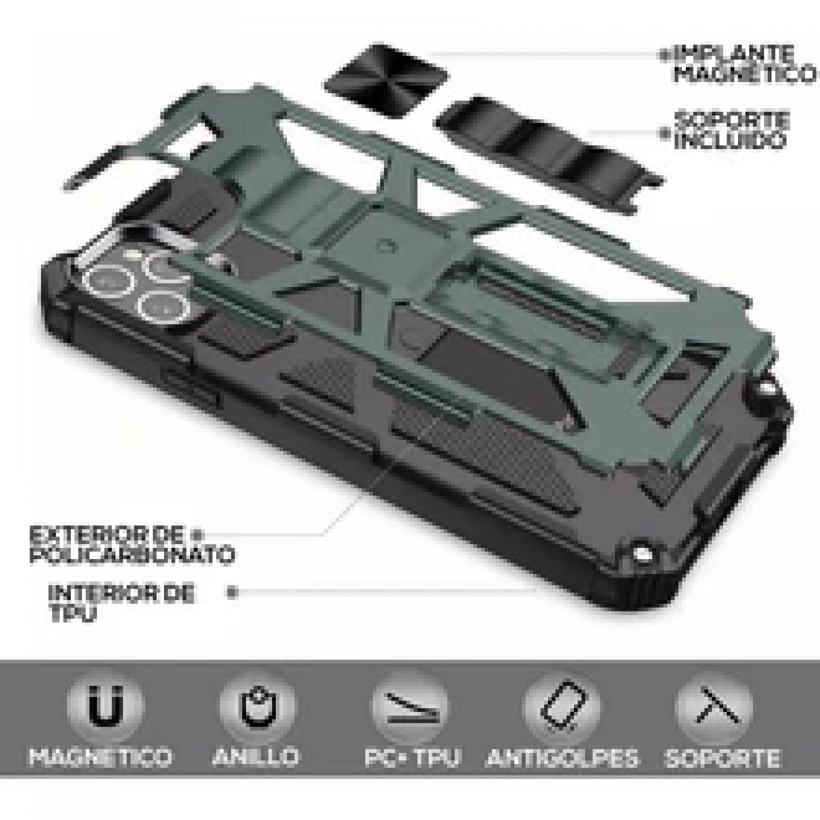 Funda Uso Rudo Rugged Robot Mas Mica 9D Para Moto G9 Plus Khaki